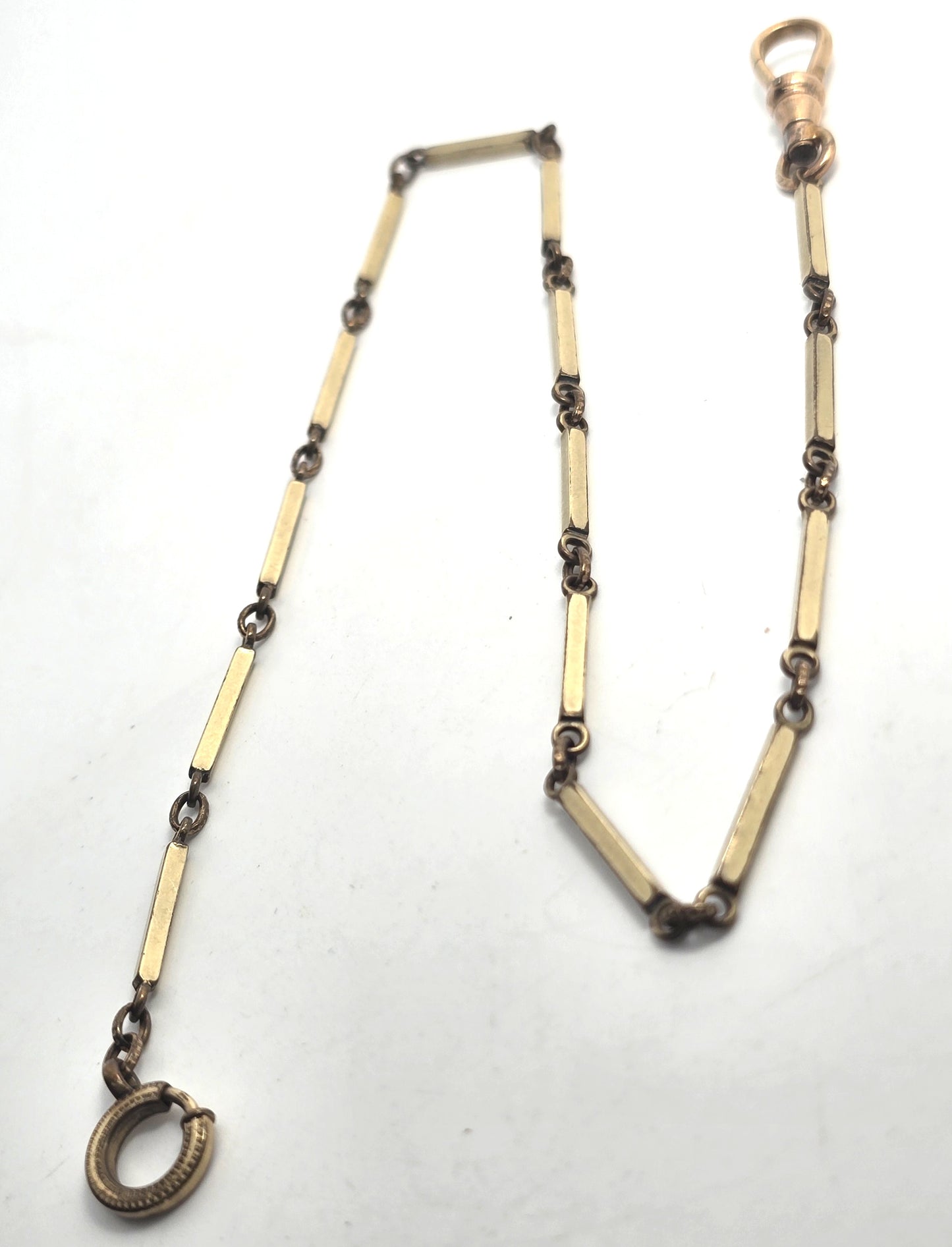 Art Deco antique yellow gold filled embossed bar link 12.5 inch long watch fob chain
