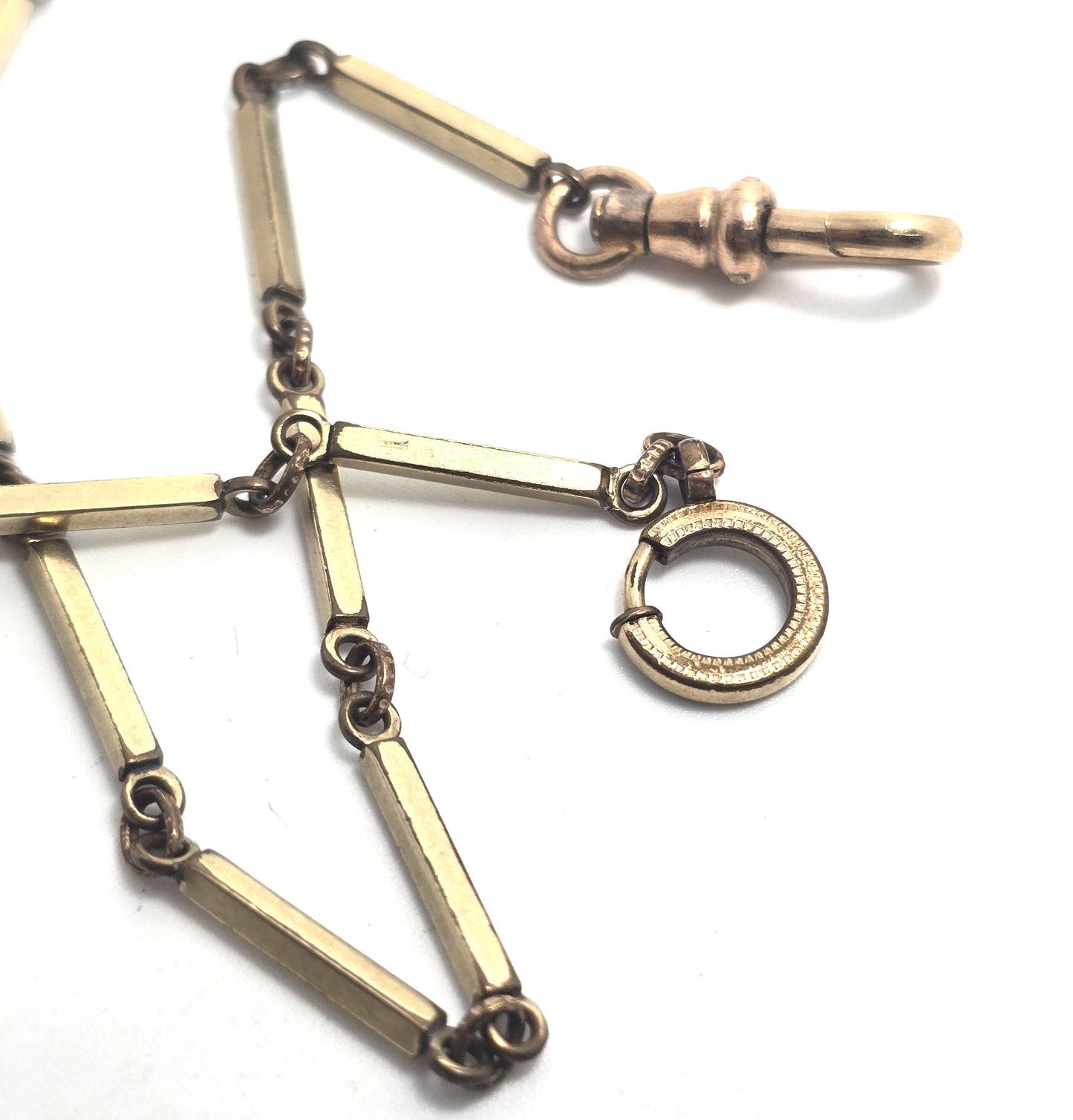 Art Deco antique yellow gold filled embossed bar link 12.5 inch long watch fob chain