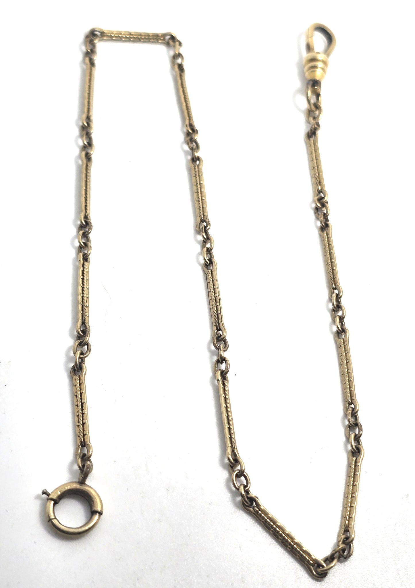 CKO Art Deco antique yellow gold filled embossed bar link 14 inch long watch fob chain