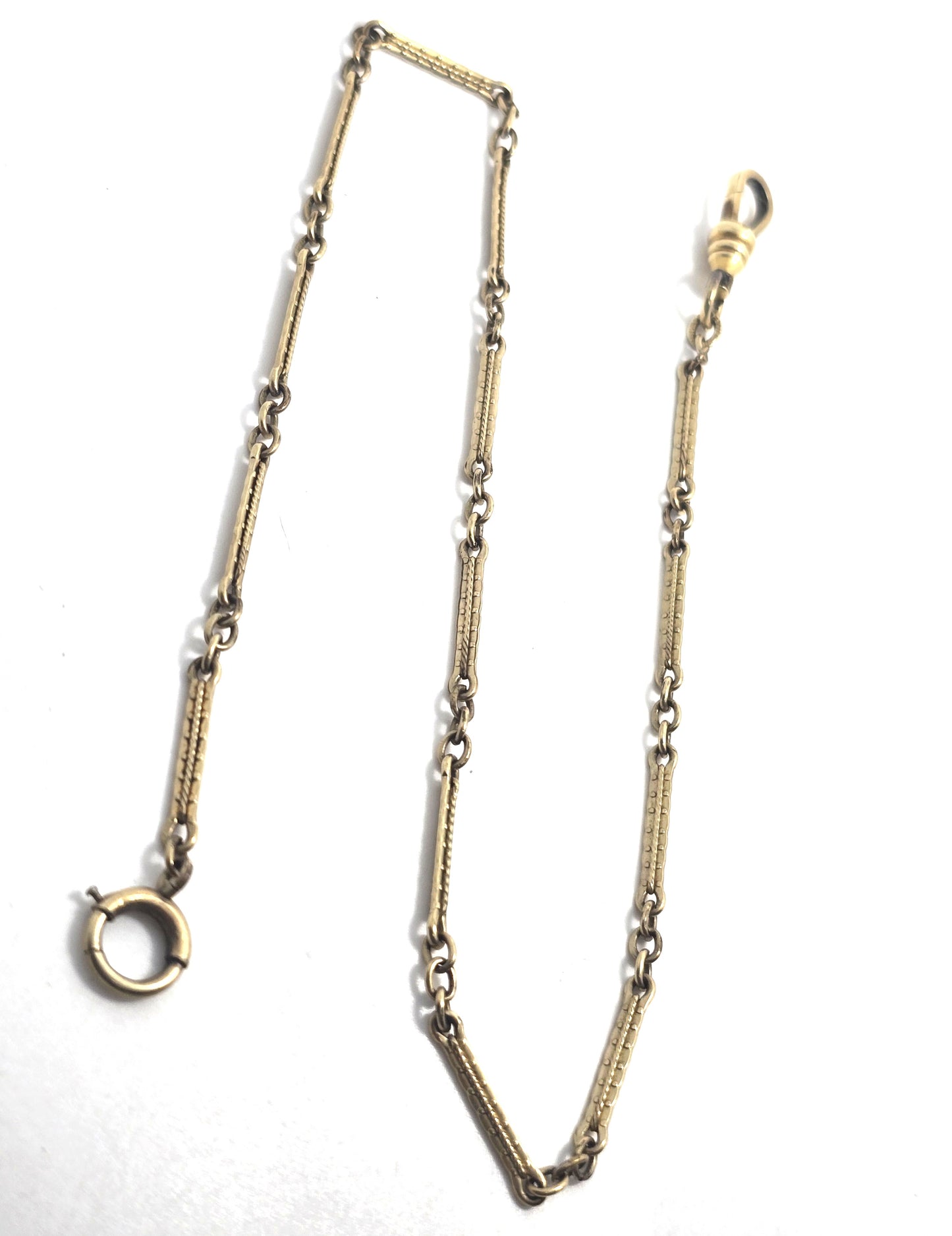 CKO Art Deco antique yellow gold filled embossed bar link 14 inch long watch fob chain