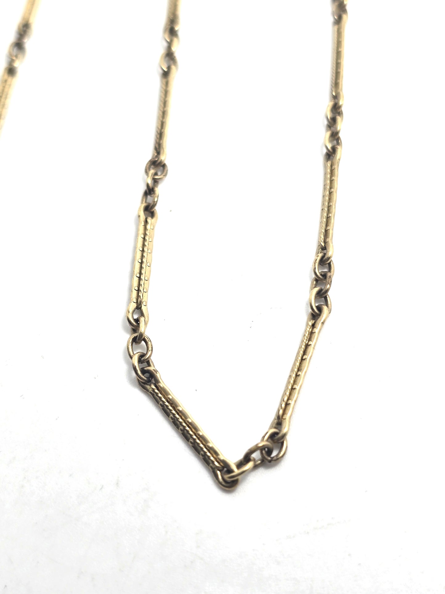 CKO Art Deco antique yellow gold filled embossed bar link 14 inch long watch fob chain