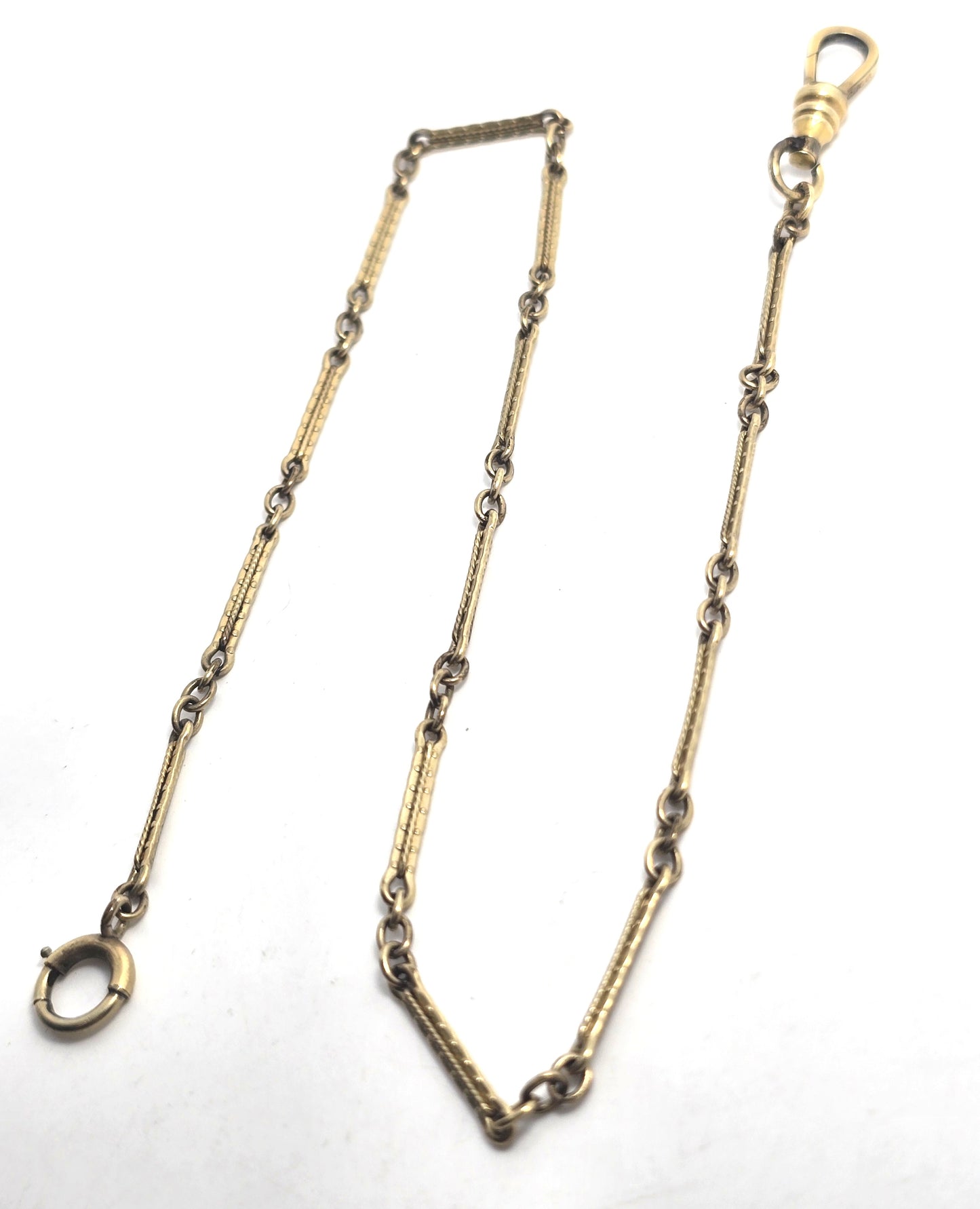 CKO Art Deco antique yellow gold filled embossed bar link 14 inch long watch fob chain