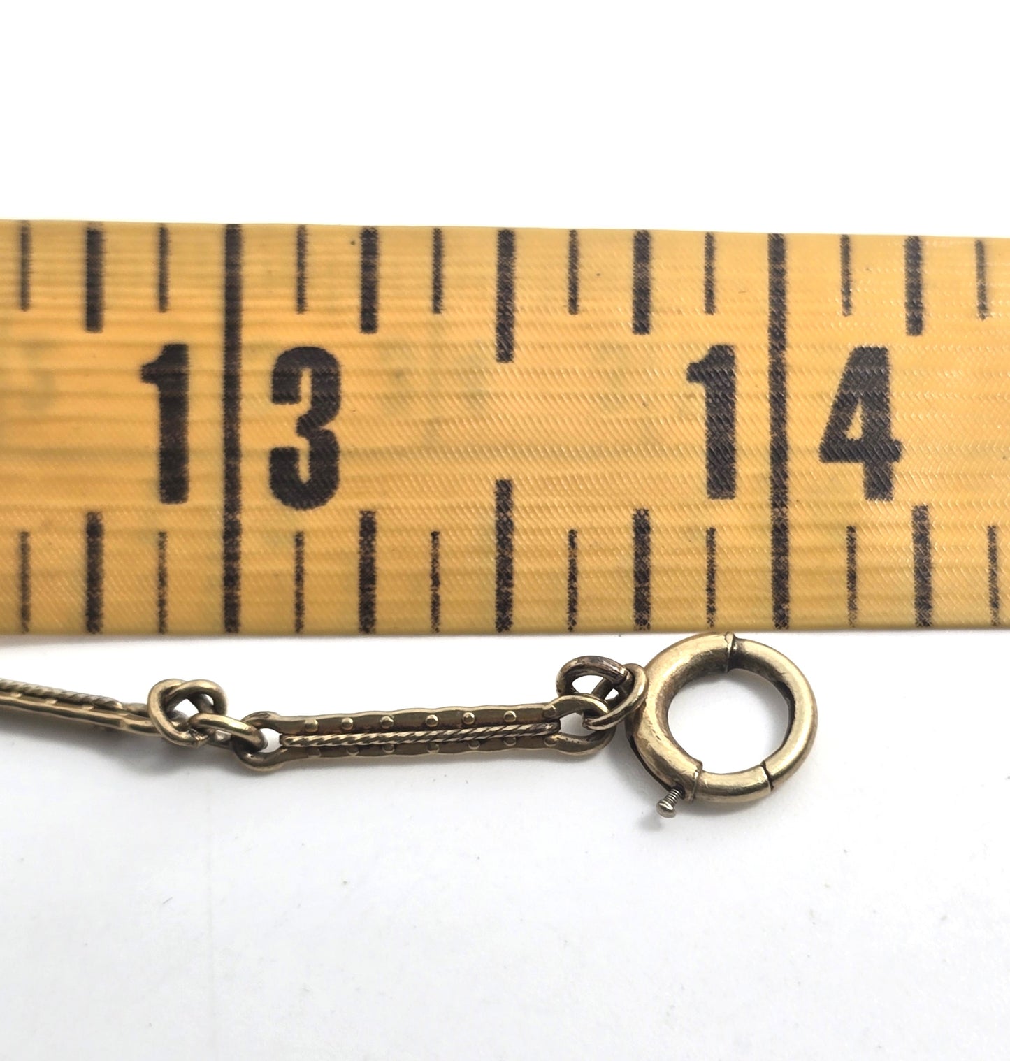 CKO Art Deco antique yellow gold filled embossed bar link 14 inch long watch fob chain