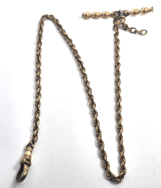 Victorian antique gold filled twisted rope T bar button hole watch fob