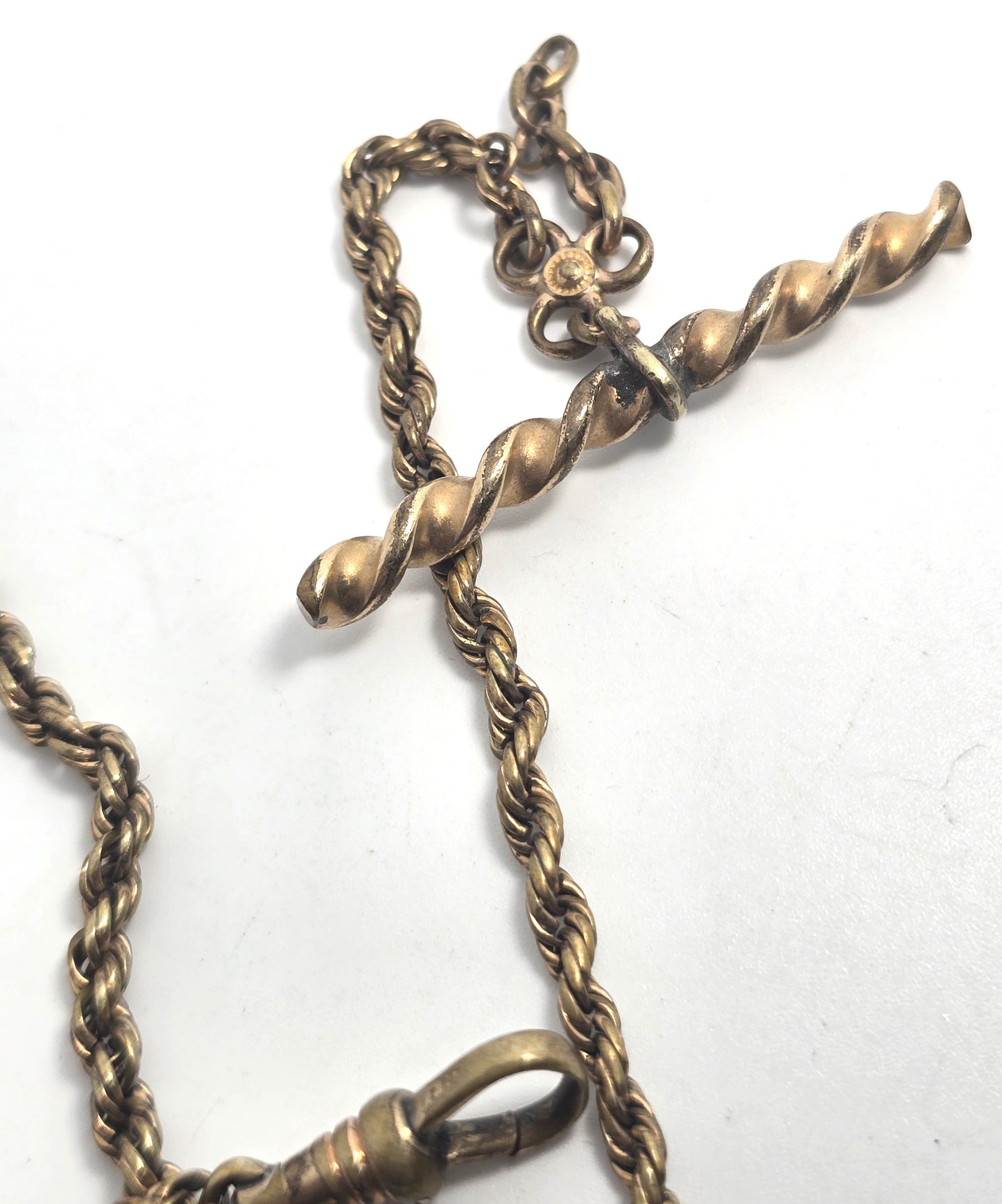 Victorian antique gold filled twisted rope T bar button hole watch fob