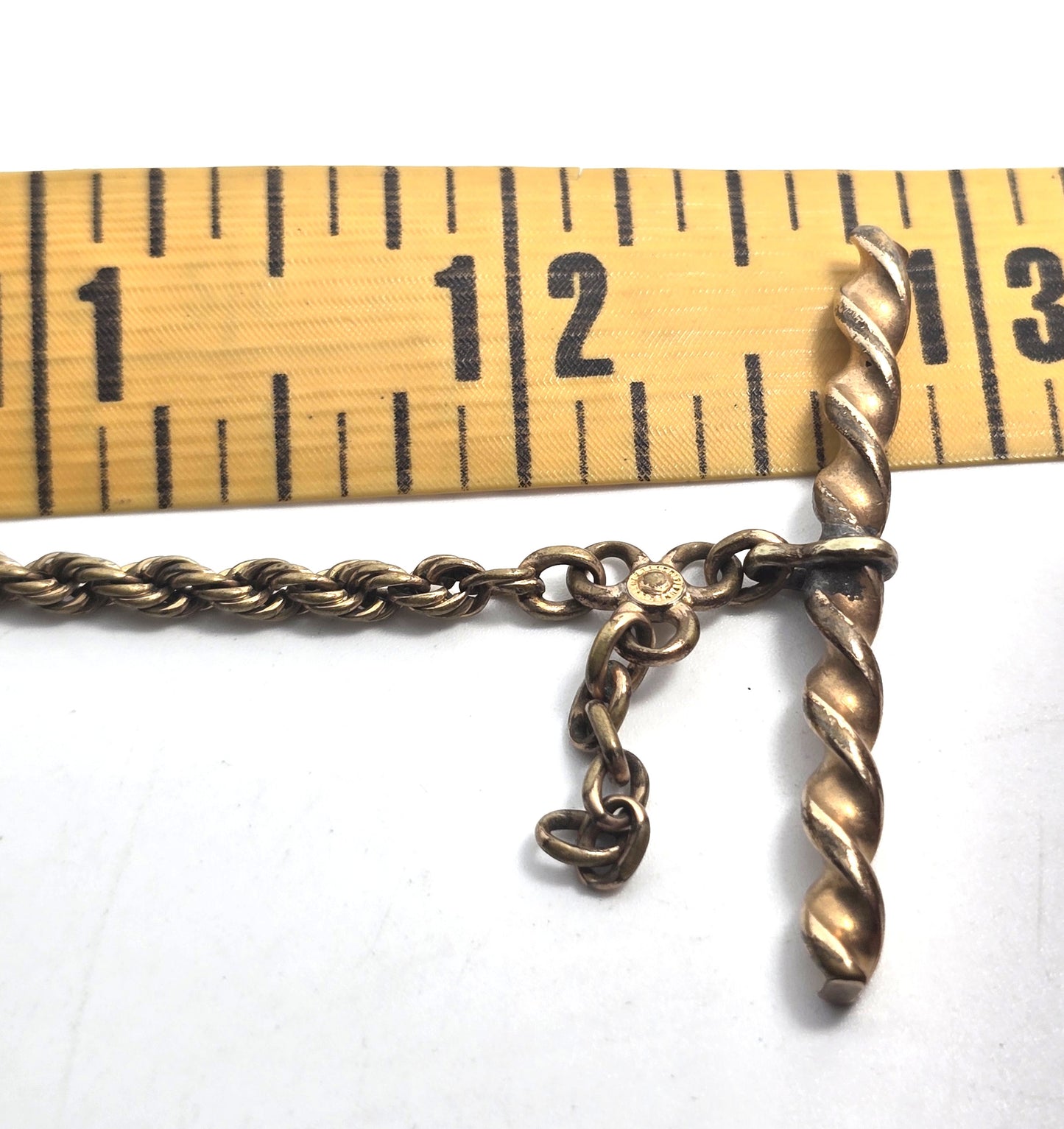 Victorian antique gold filled twisted rope T bar button hole watch fob