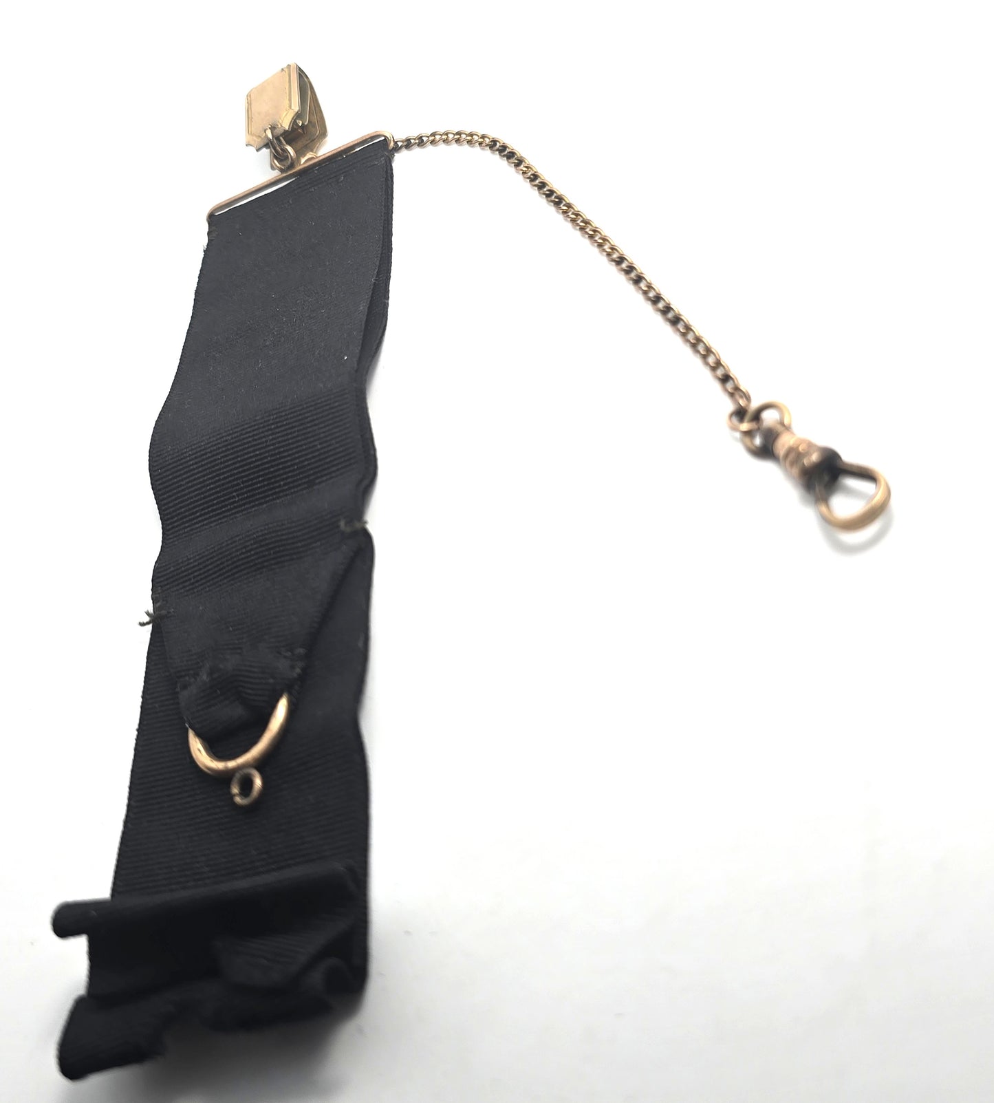 S&S Victorian antique yellow gold filled black grosgrain ribbon watch fob clip