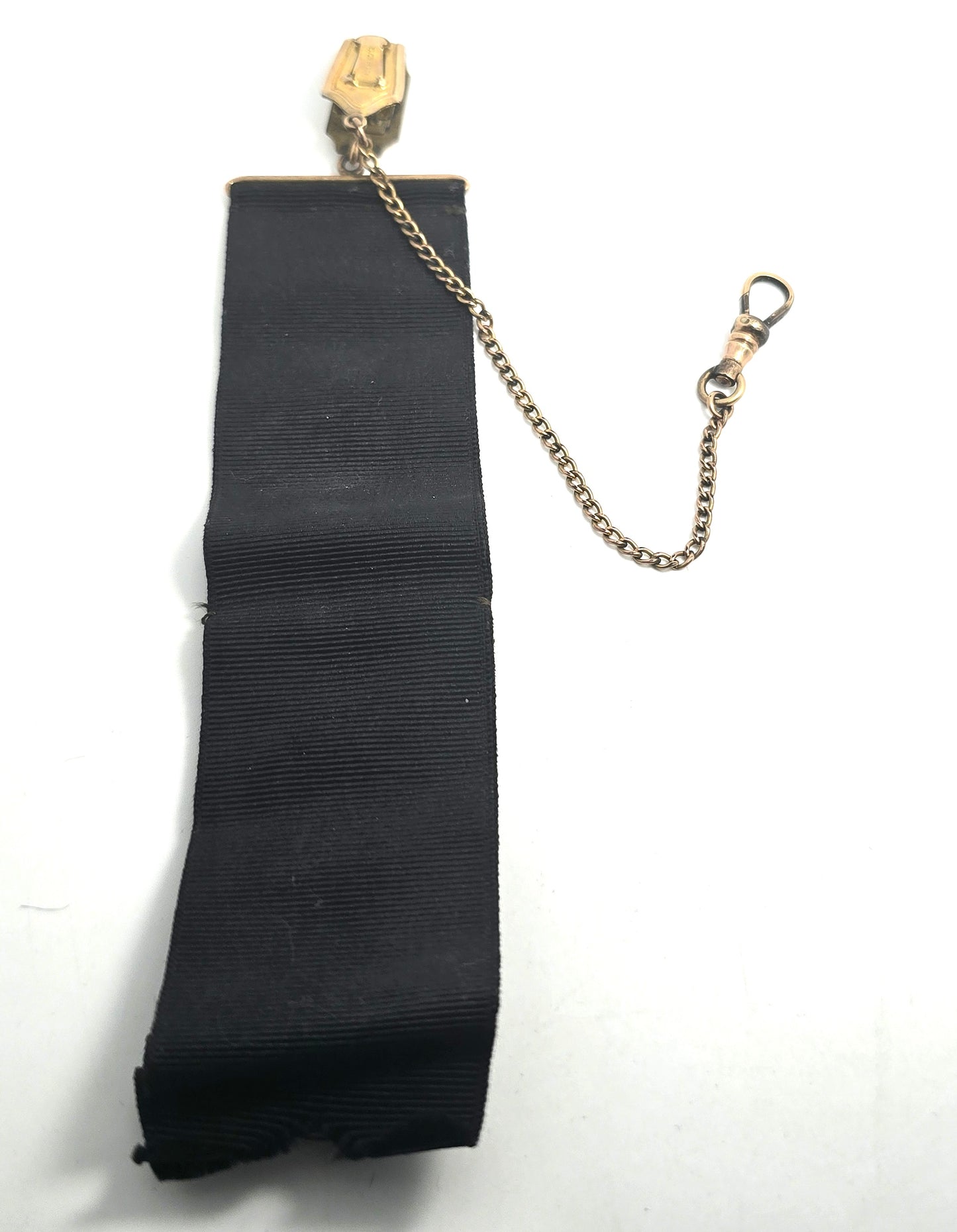 S&S Victorian antique yellow gold filled black grosgrain ribbon watch fob clip