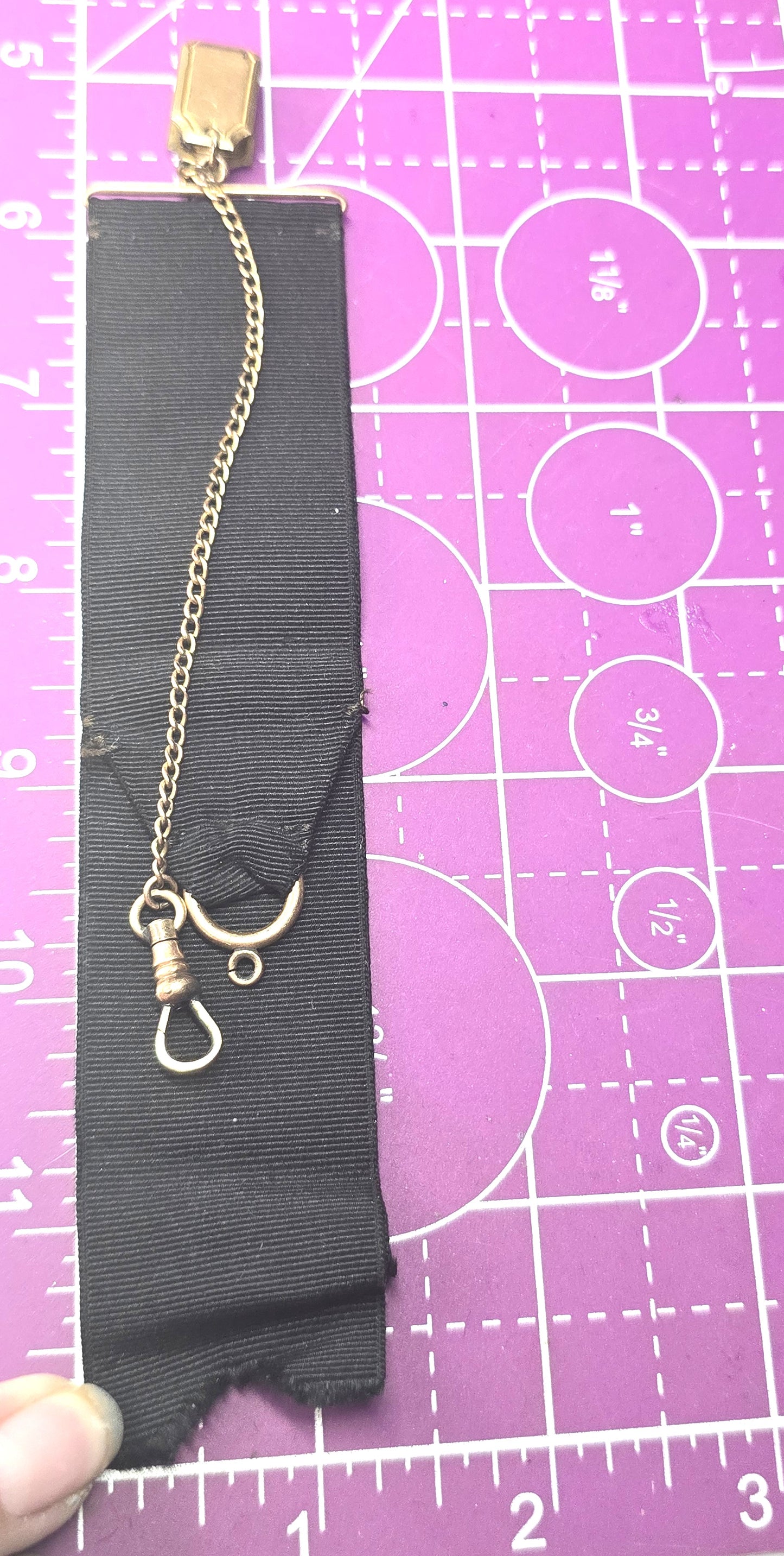 S&S Victorian antique yellow gold filled black grosgrain ribbon watch fob clip