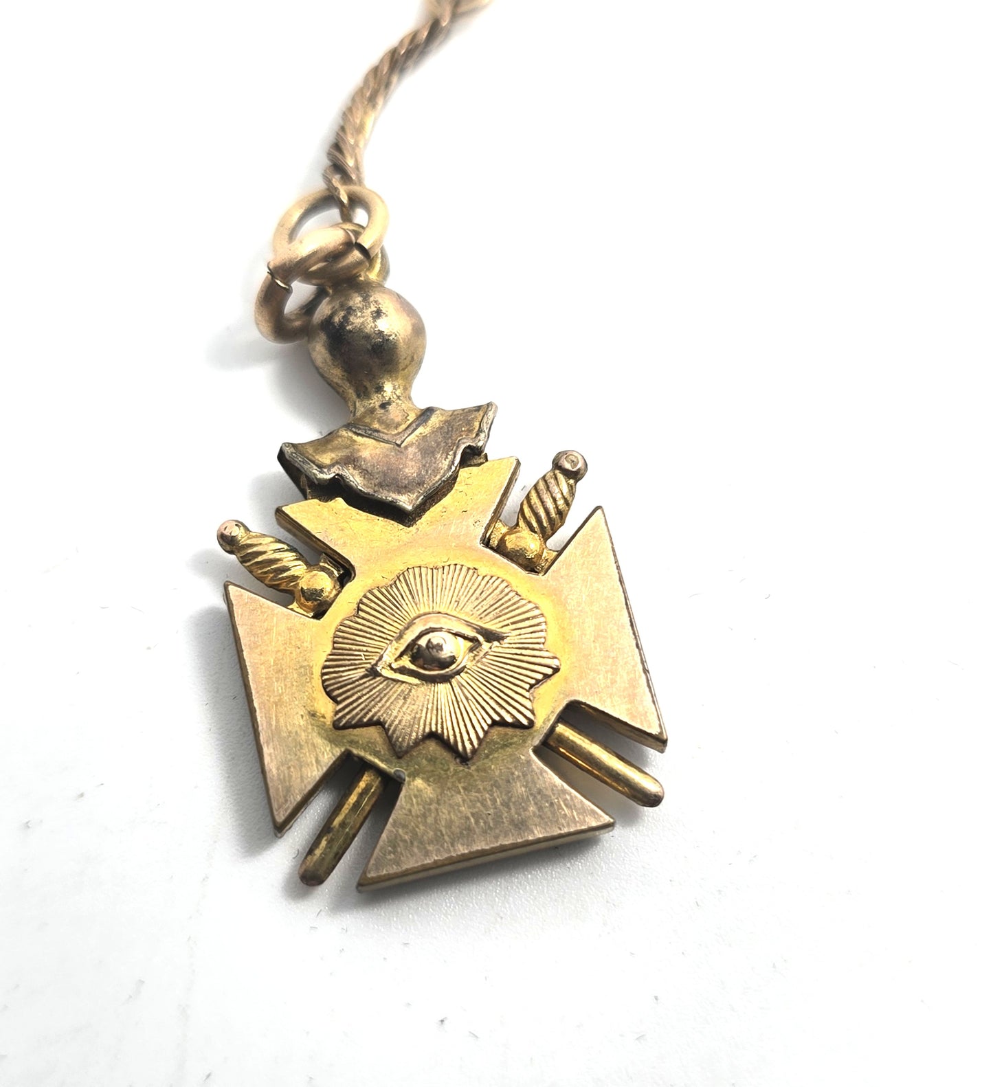 Knights of Pythias Gold filled enamel antique watch fob T bar chain