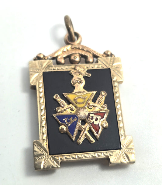 Knights of Pythias Gold filled enamel antique watch fob pendant charm