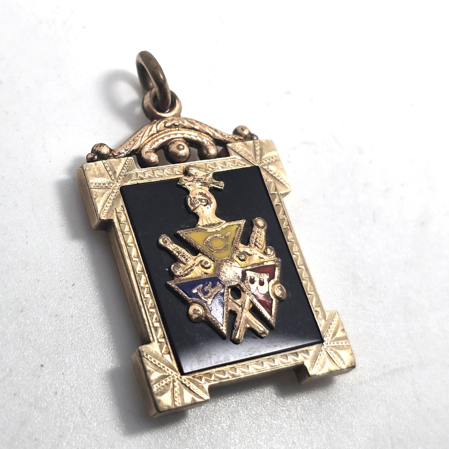 Knights of Pythias Gold filled enamel antique watch fob pendant charm