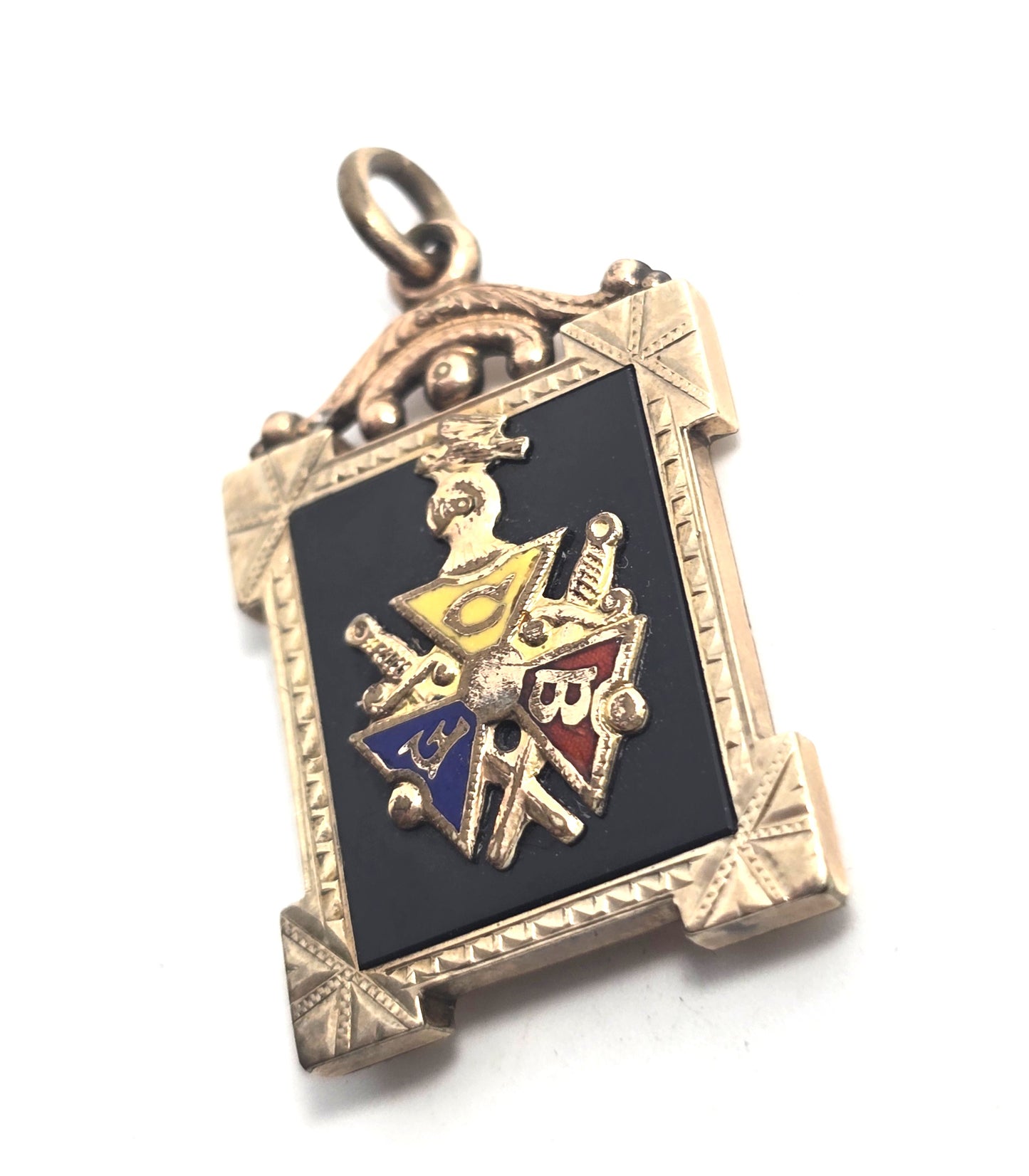 Knights of Pythias Gold filled enamel antique watch fob pendant charm