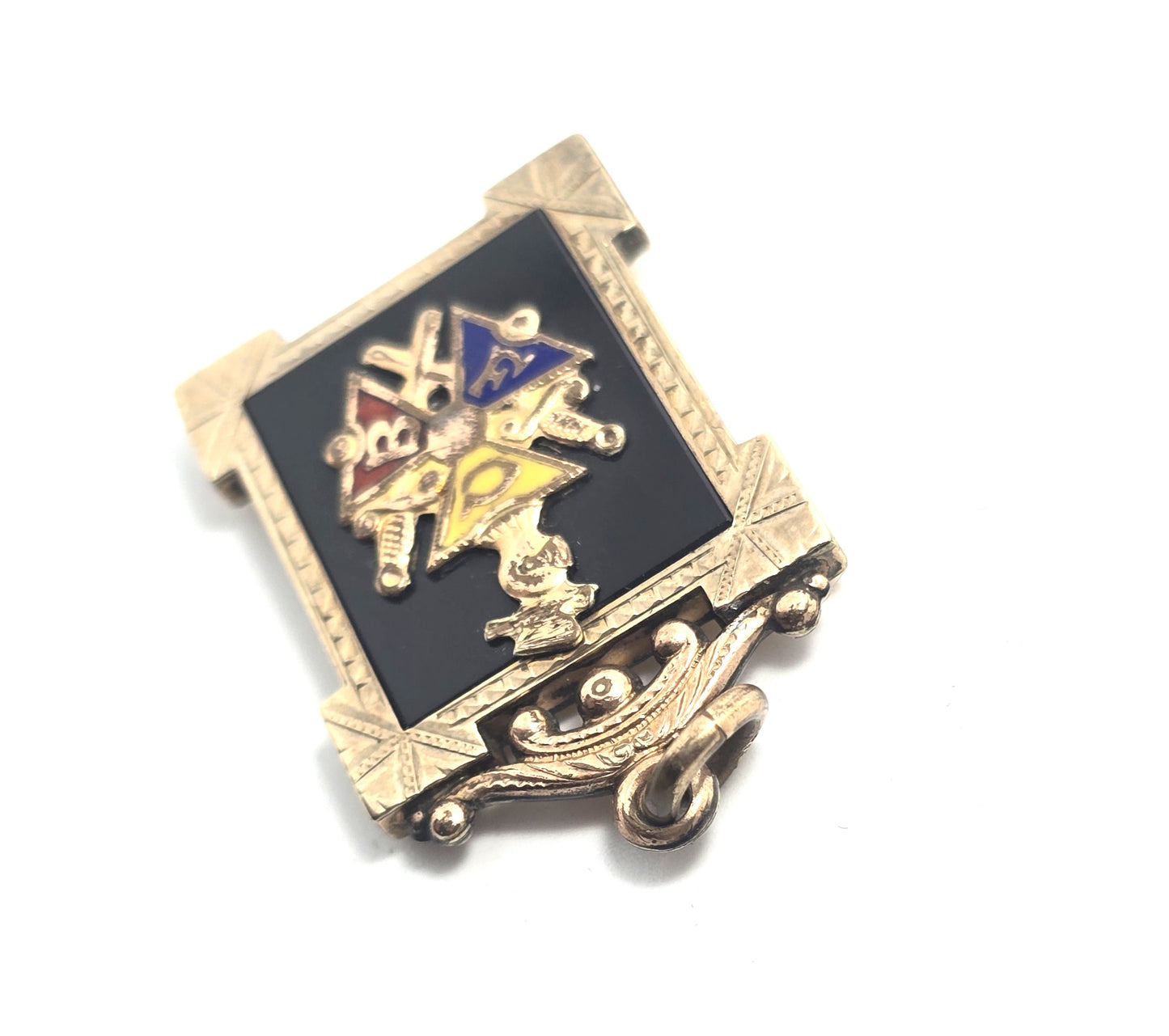 Knights of Pythias Gold filled enamel antique watch fob pendant charm
