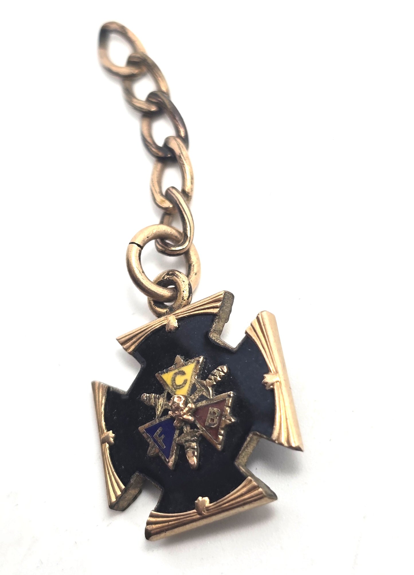 Knights of Pythias Gold filled enamel antique watch fob pendant skull
