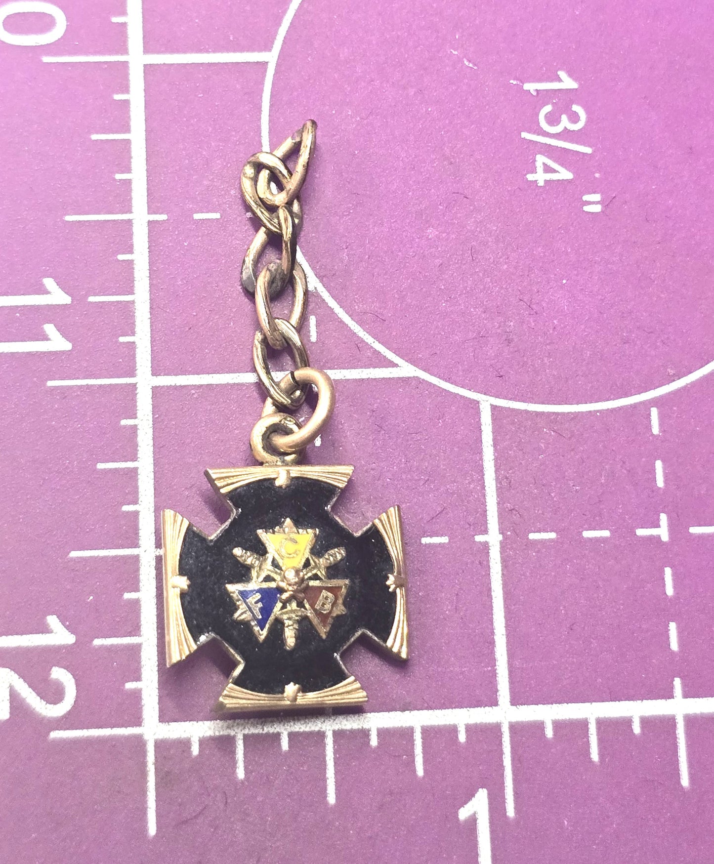 Knights of Pythias Gold filled enamel antique watch fob pendant skull
