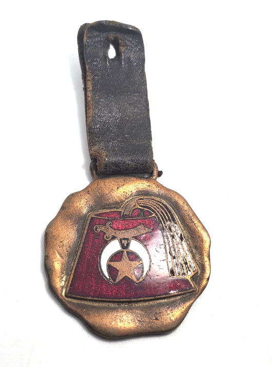 Shriner's fez charm or medallion brass leather fob charm