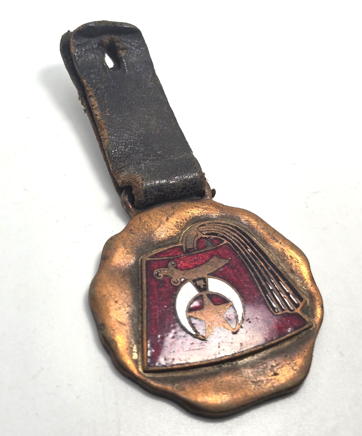 Shriner's fez charm or medallion brass leather fob charm