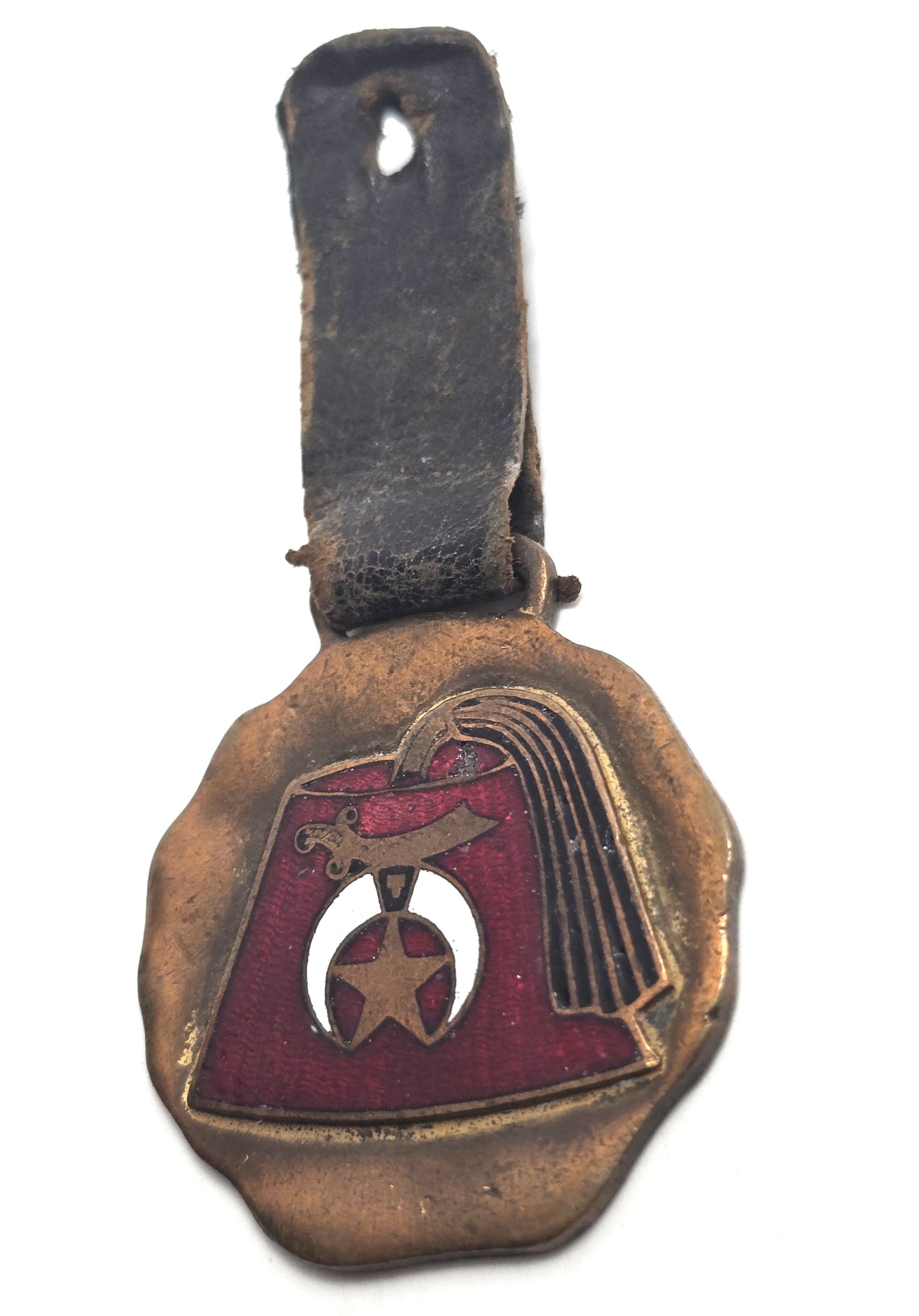 Shriner's fez charm or medallion brass leather fob charm