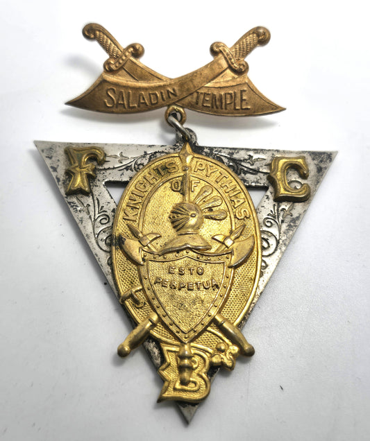 Knights Of Pythias F.C.B. Silver Pin Medal Saladin Temple Davies SC 1874 triangle