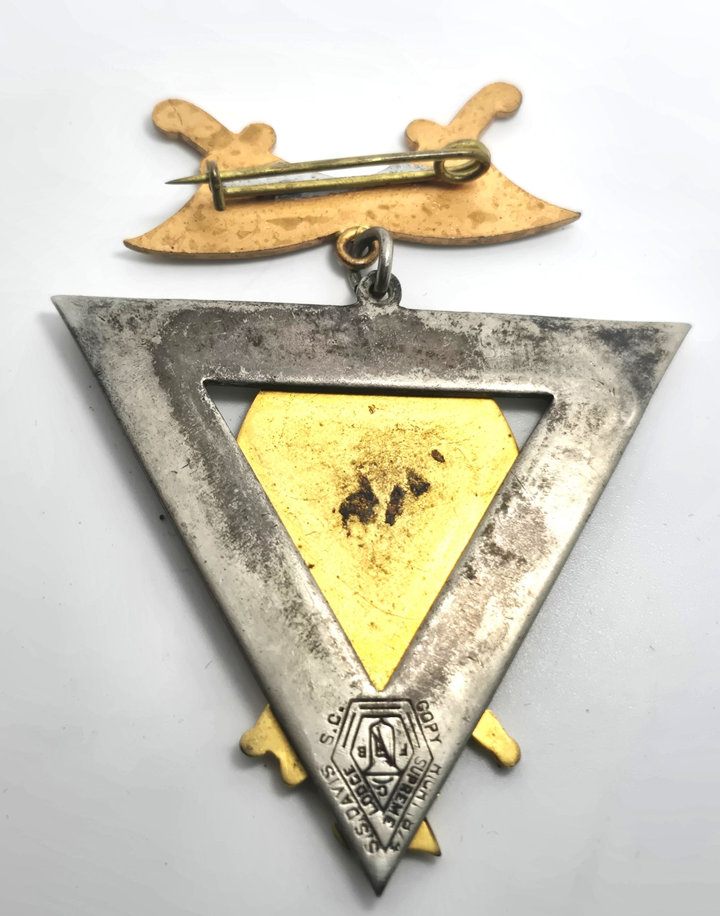 Knights Of Pythias F.C.B. Silver Pin Medal Saladin Temple Davies SC 1874 triangle