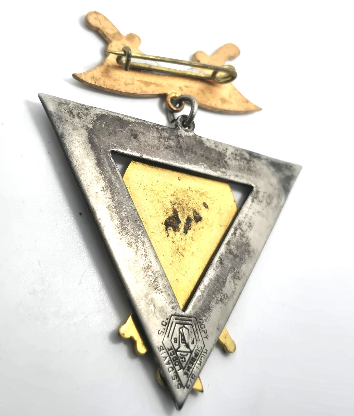 Knights Of Pythias F.C.B. Silver Pin Medal Saladin Temple Davies SC 1874 triangle