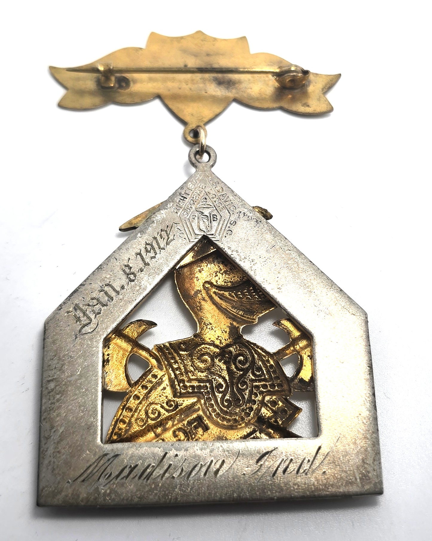 Knights Of Pythias F.C.B. Silver Pin Medal D E Phillips Davies SC 1912