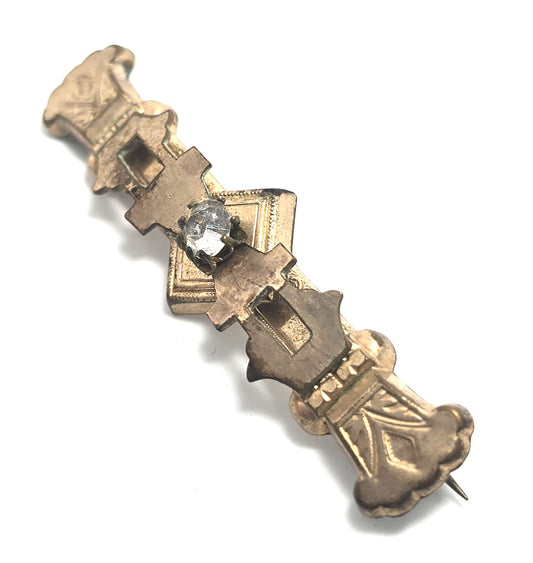 Victorian Etruscan antique paste gold filled vintage bar pin mourning brooch