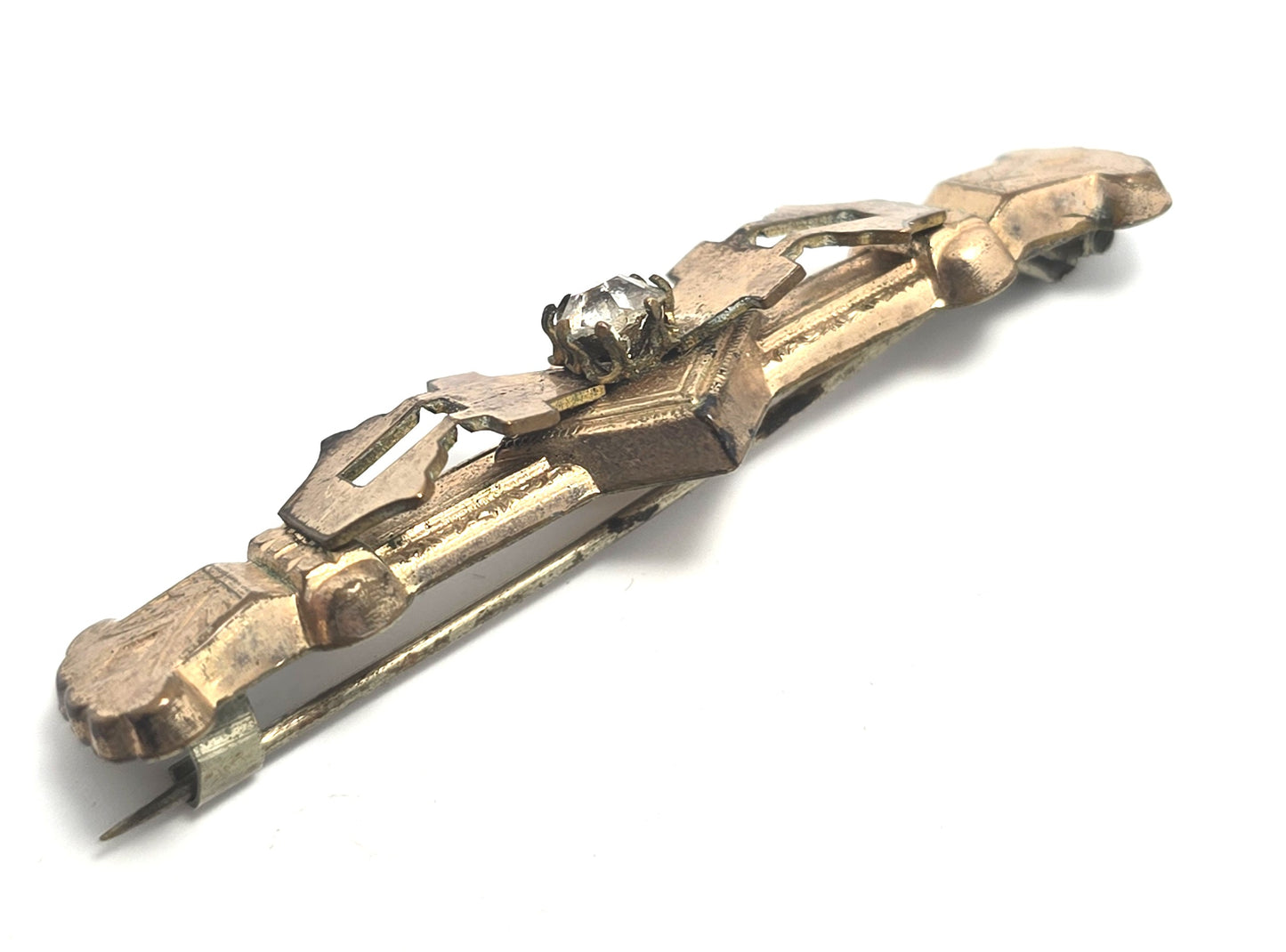 Victorian Etruscan antique paste gold filled vintage bar pin mourning brooch