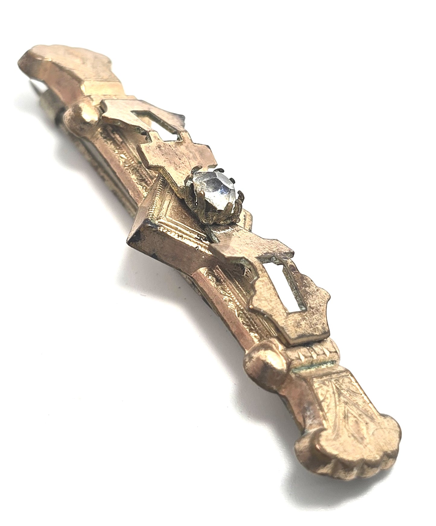 Victorian Etruscan antique paste gold filled vintage bar pin mourning brooch