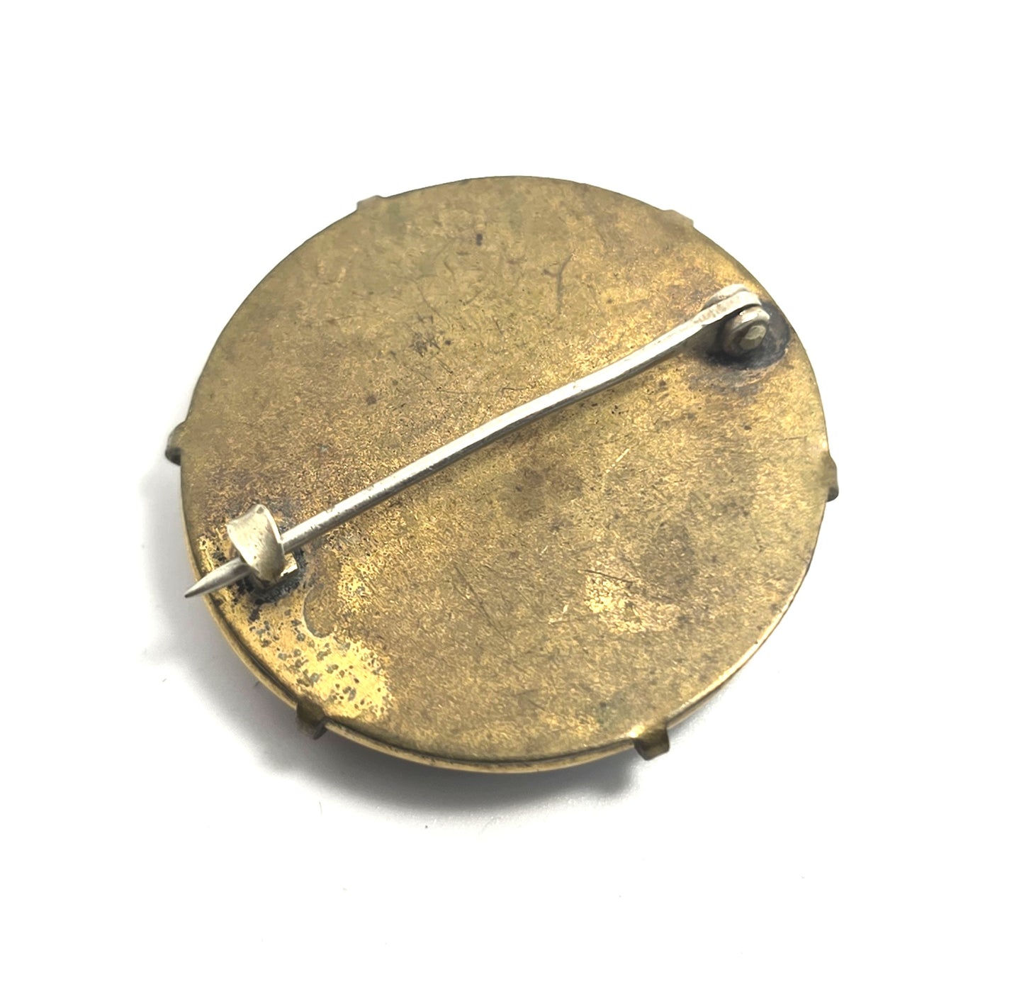 Blue Dress Lusterwear Painted Porcelain gold rimmed antique Victorian brooch 1900's