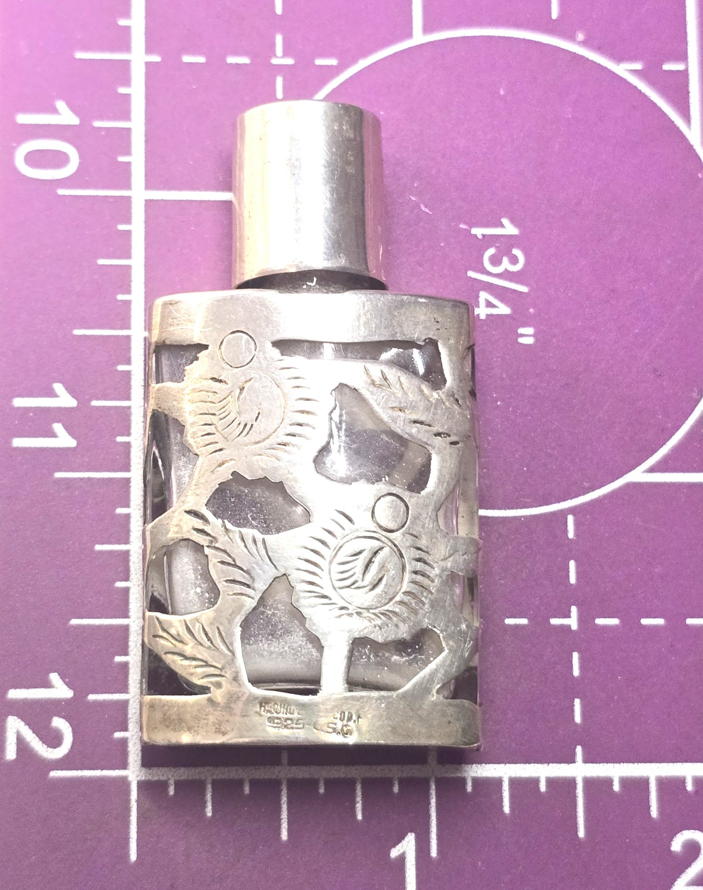 Taxco Mexican Sterling Silver Overlay Vintage Miniature Glass Perfume Bottle