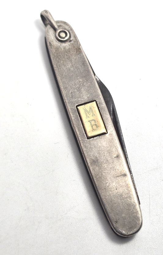 Sterling silver antique pocket watch pocket knife fob Double sided stamped MB
