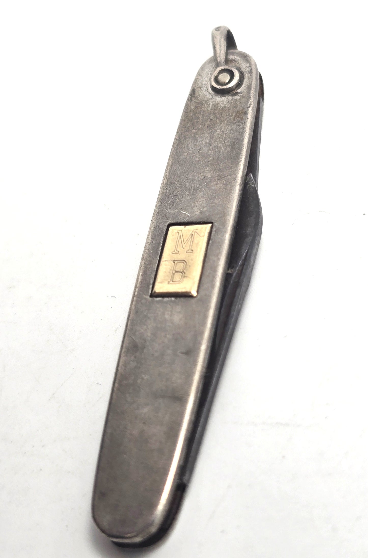 Sterling silver antique pocket watch pocket knife fob Double sided stamped MB