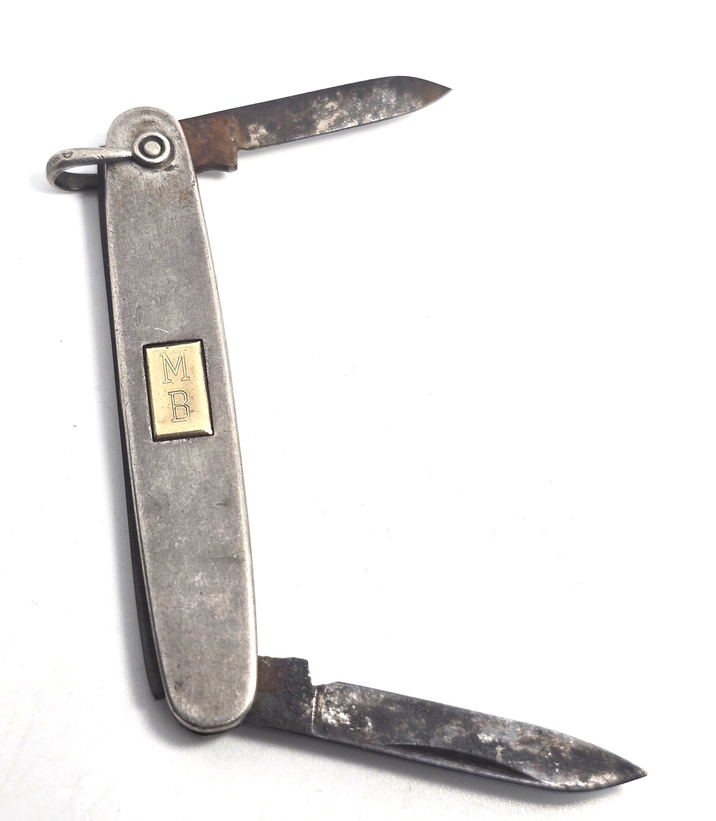 Sterling silver antique pocket watch pocket knife fob Double sided stamped MB