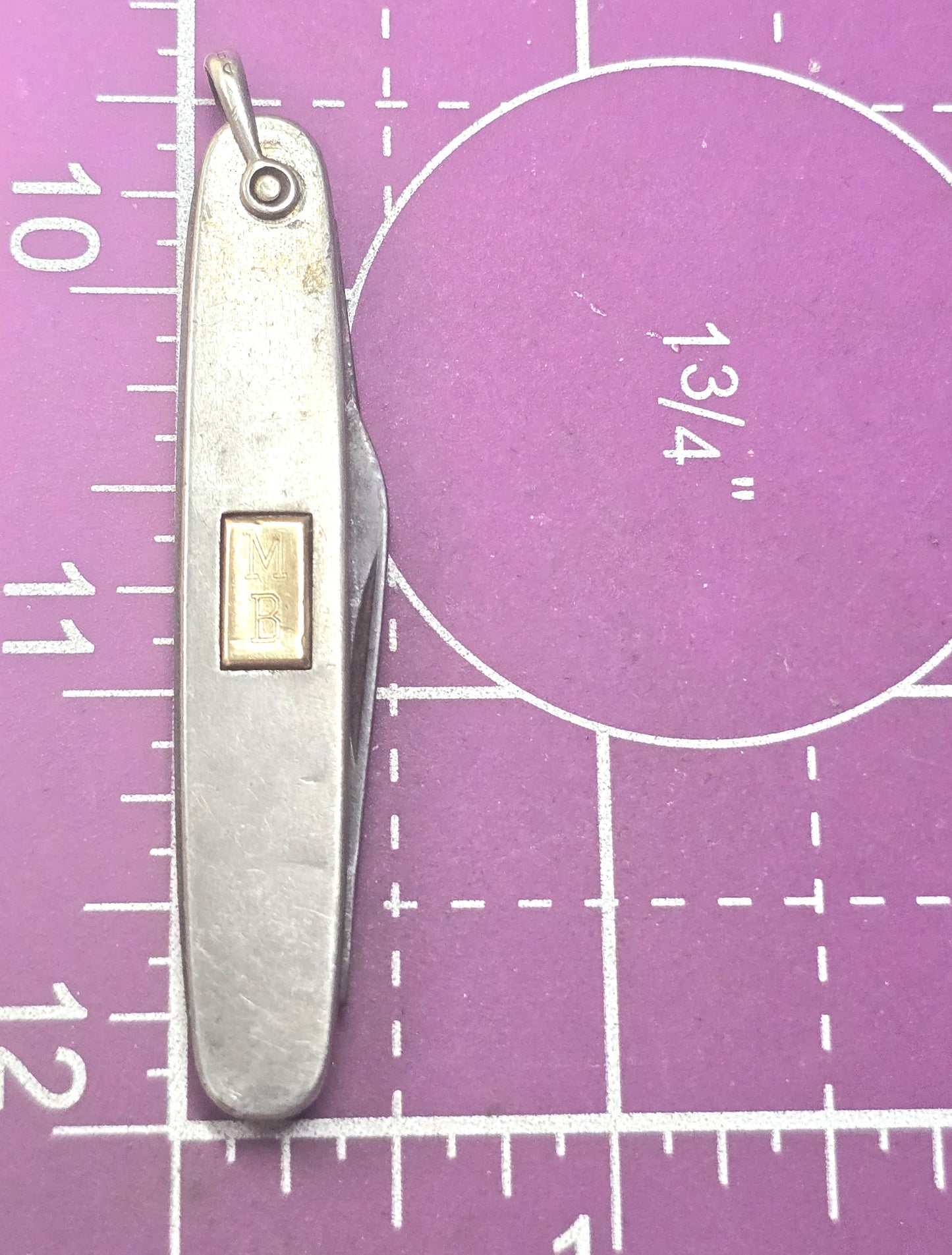 Sterling silver antique pocket watch pocket knife fob Double sided stamped MB