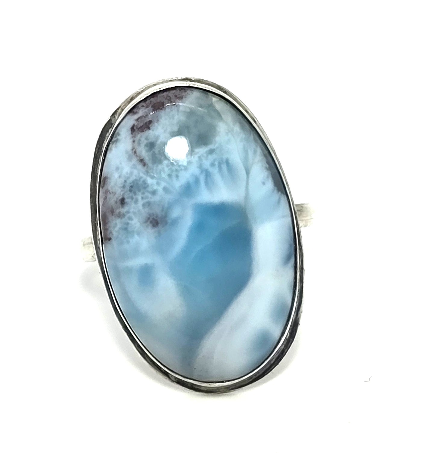 Larimar Dominican Republic large blue gemstone sterling silver ring size 8