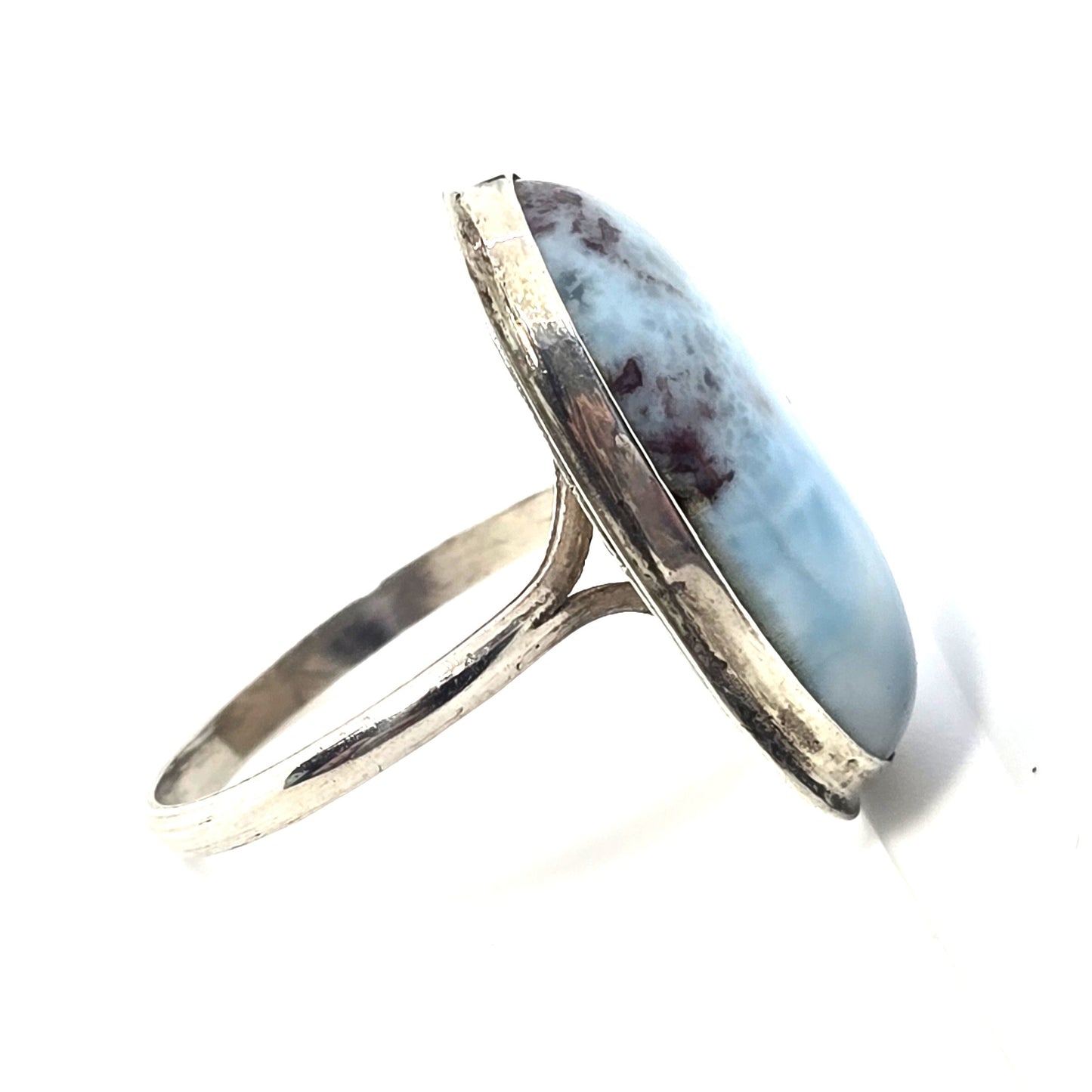 Larimar Dominican Republic large blue gemstone sterling silver ring size 8