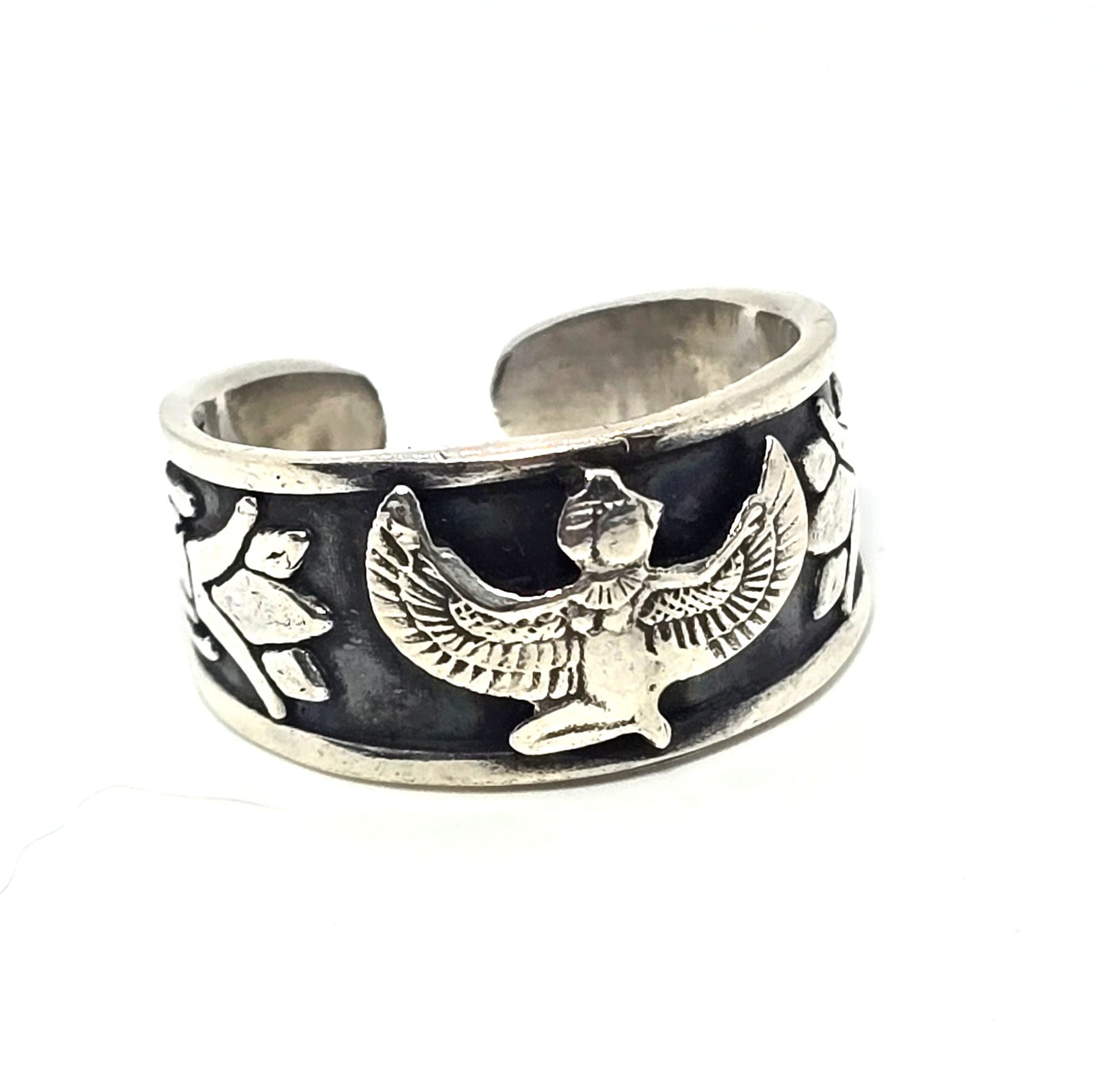 Isis Egyptian Revival vintage solid sterling silver open back ring size 10