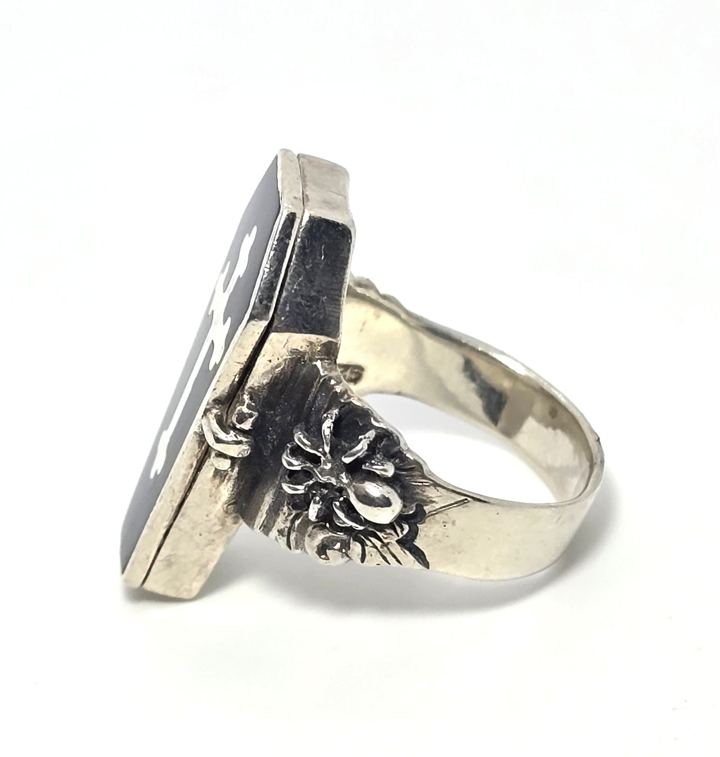 Coffin cross poison ring retro sterling silver spider memento mori goth ring size 10