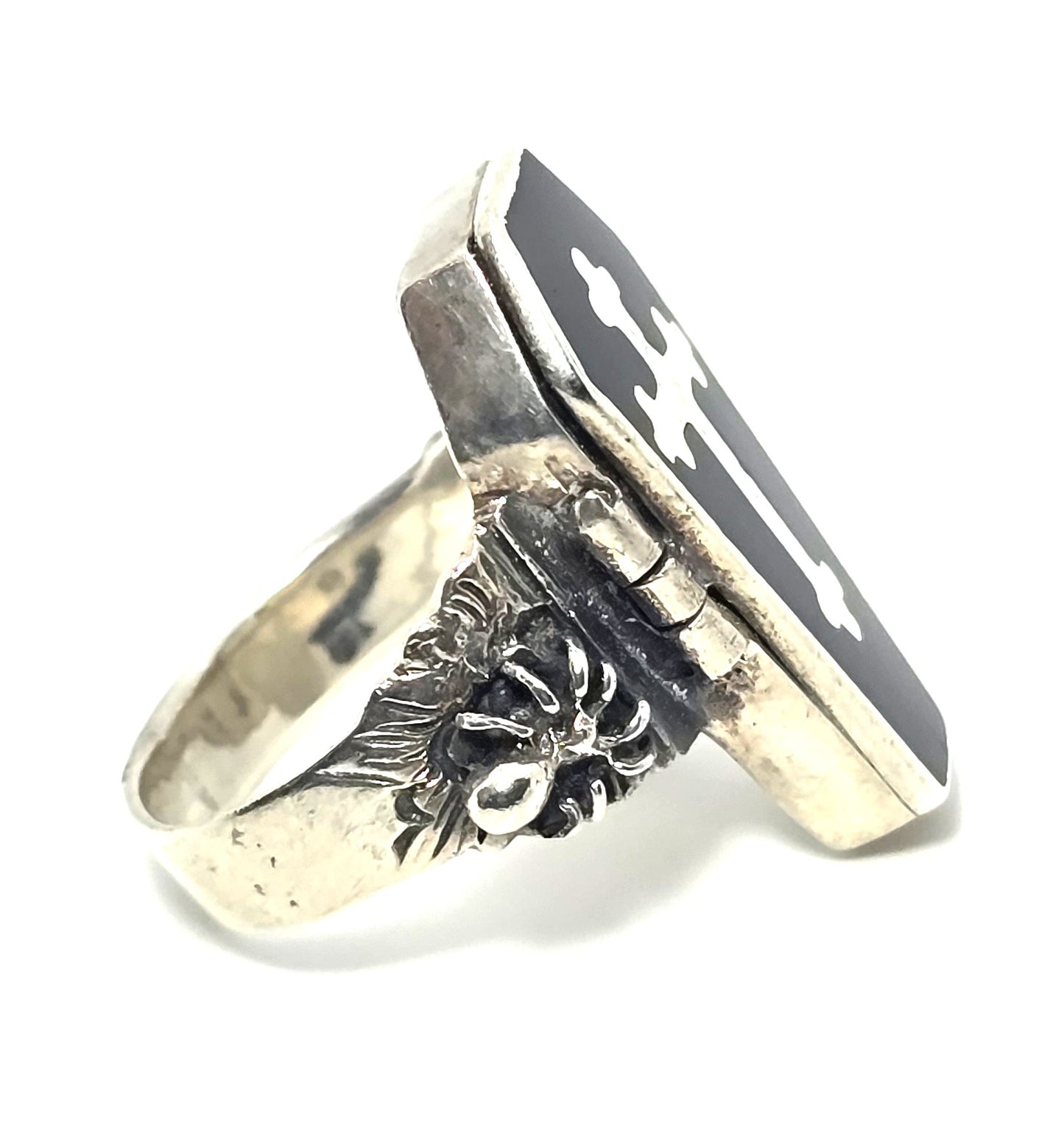 Coffin cross poison ring retro sterling silver spider memento mori goth ring size 10