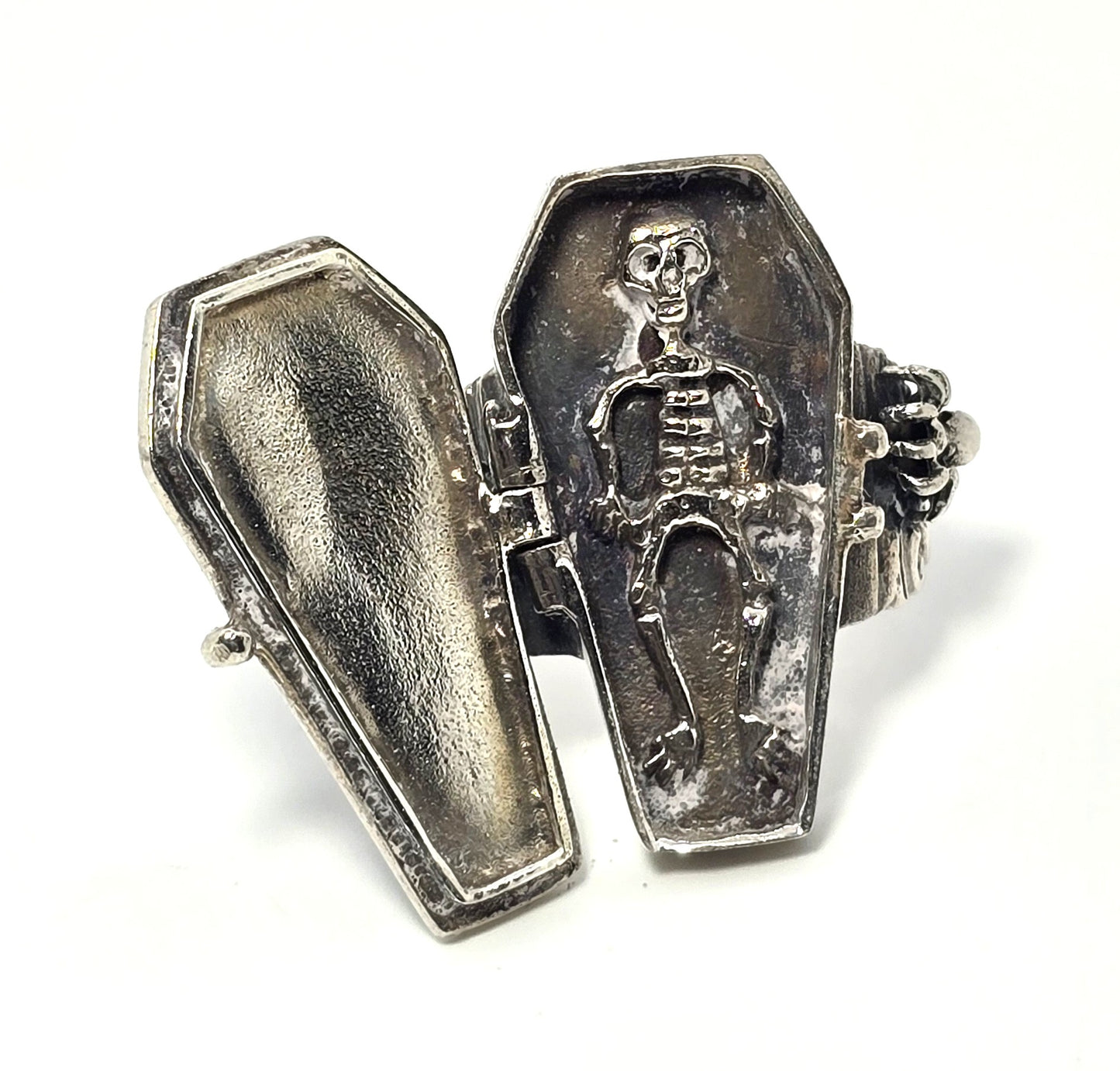 Coffin cross poison ring retro sterling silver spider memento mori goth ring size 10