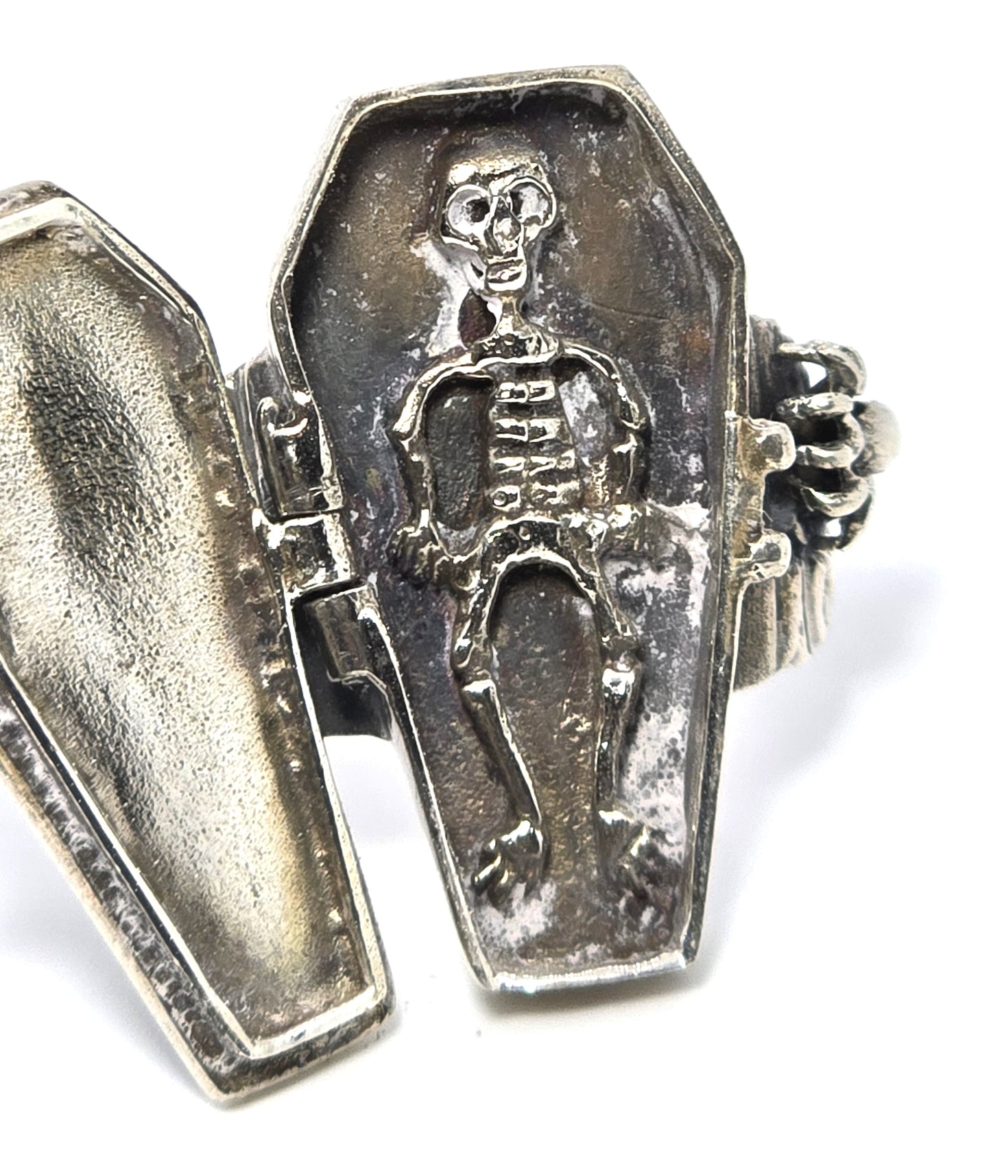 Coffin cross poison ring retro sterling silver spider memento mori goth ring size 10