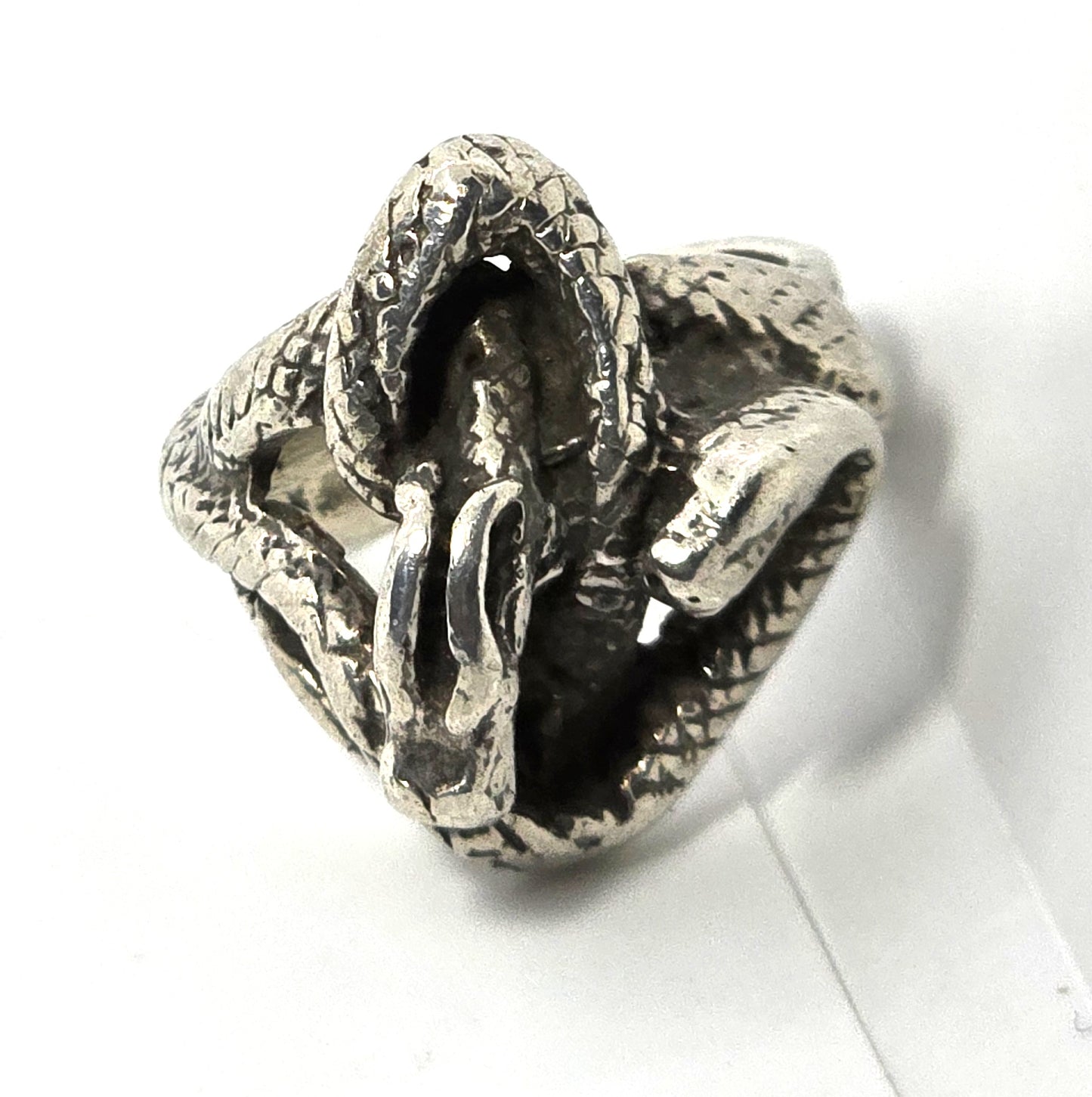 Two headed snake serpent Naga vintage retro thick sterling silver ring size 7