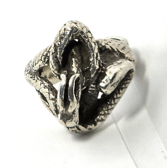 Two headed snake serpent Naga vintage retro thick sterling silver ring size 7