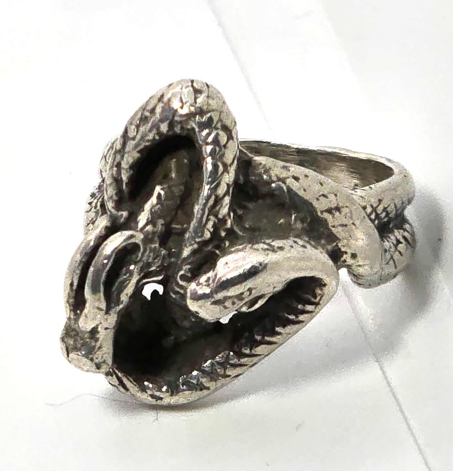Two headed snake serpent Naga vintage retro thick sterling silver ring size 7
