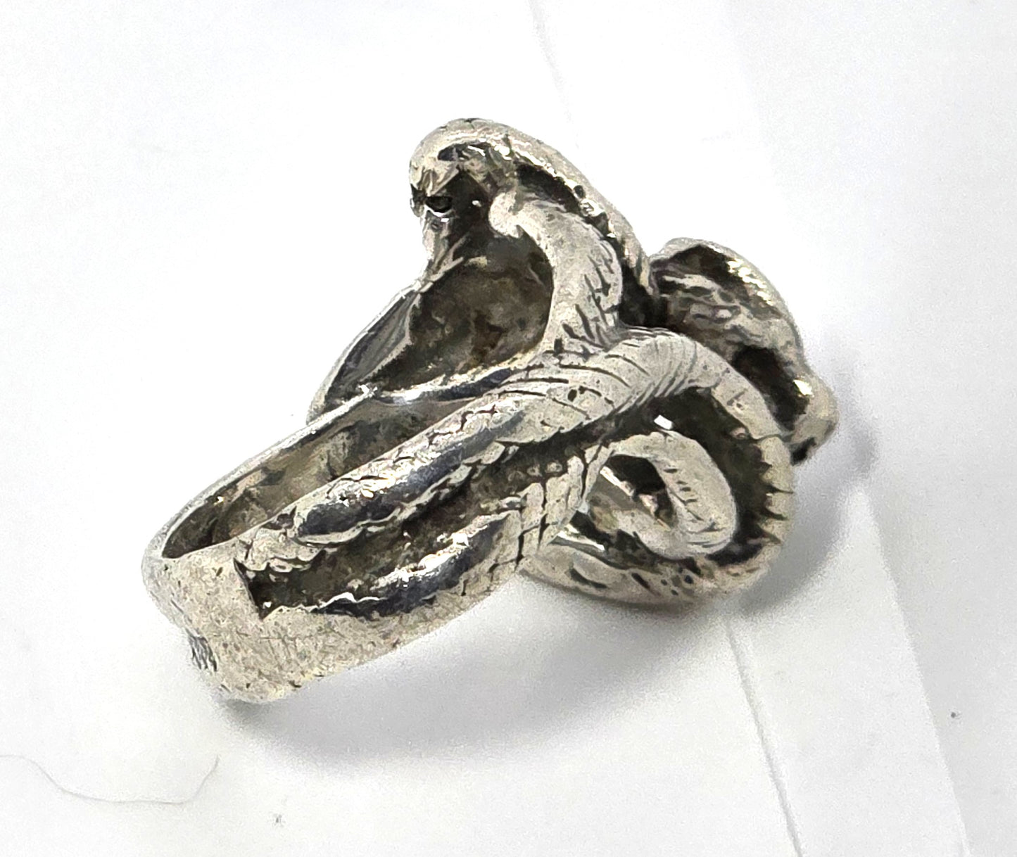 Two headed snake serpent Naga vintage retro thick sterling silver ring size 7