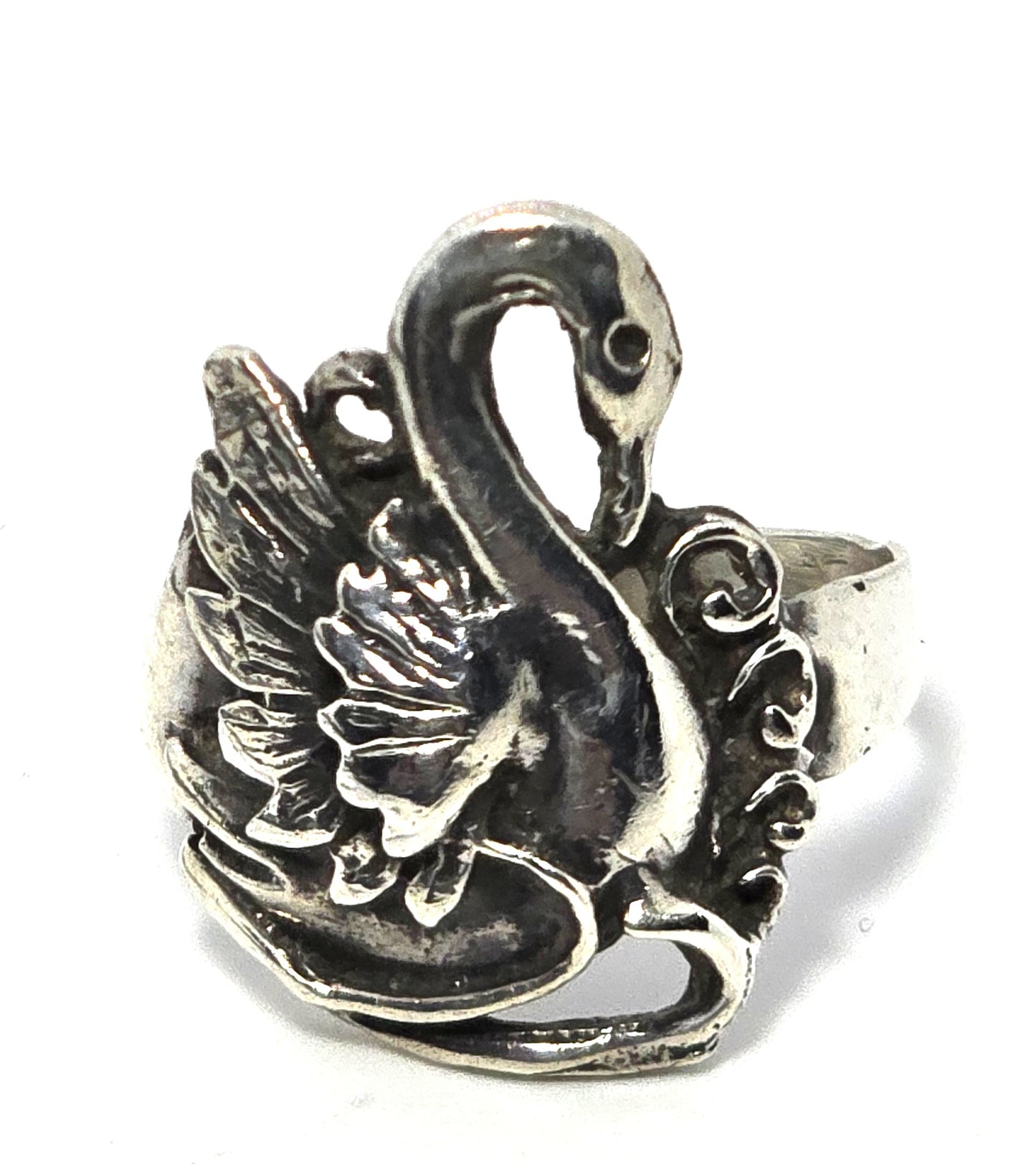 Swan figural vintage sterling silver vintage sweetheart love ring size 9