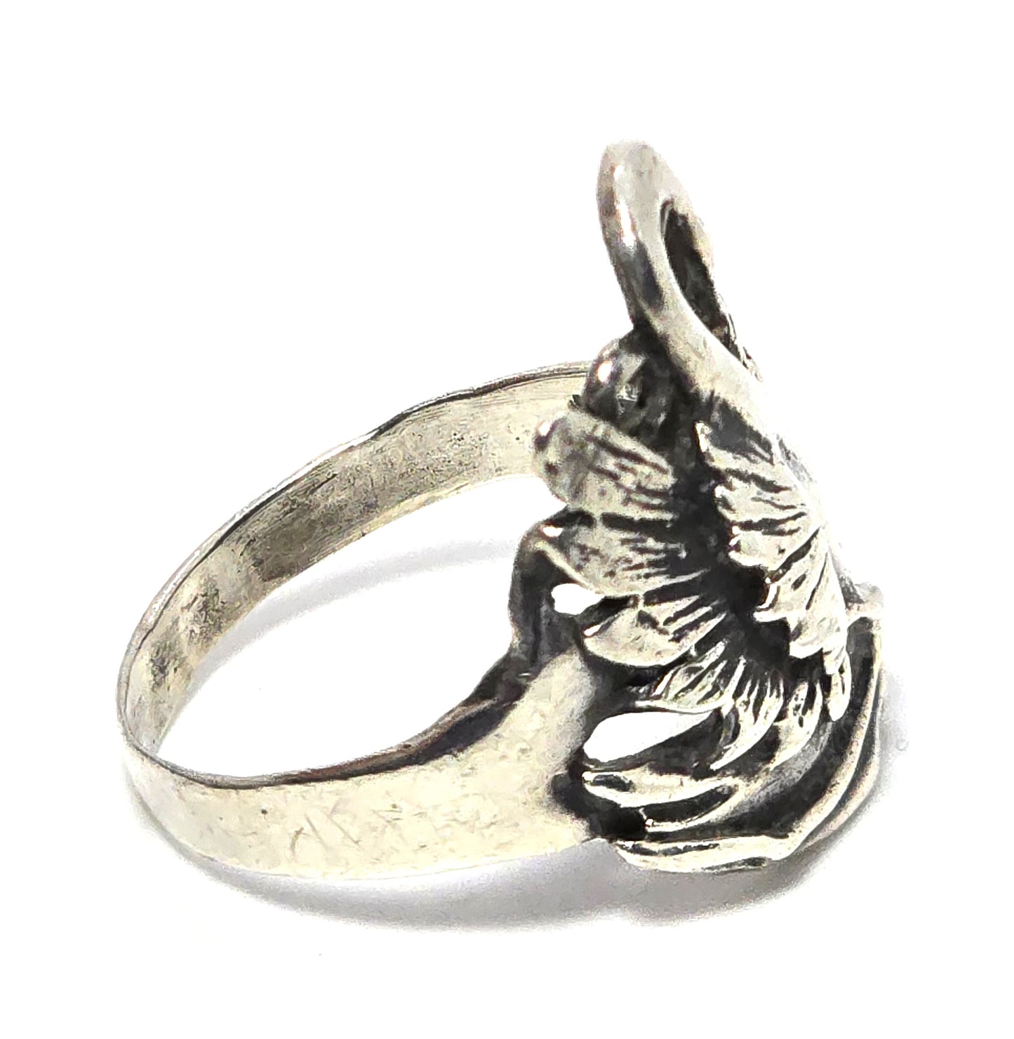 Swan figural vintage sterling silver vintage sweetheart love ring size 9
