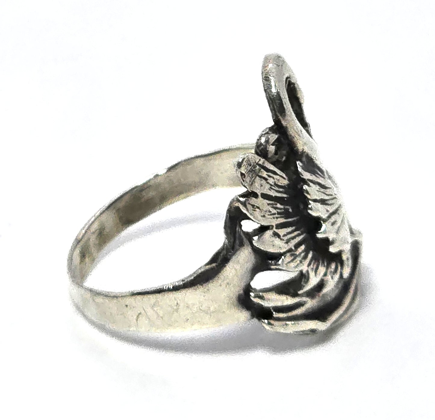 Swan figural vintage sterling silver vintage sweetheart love ring size 9